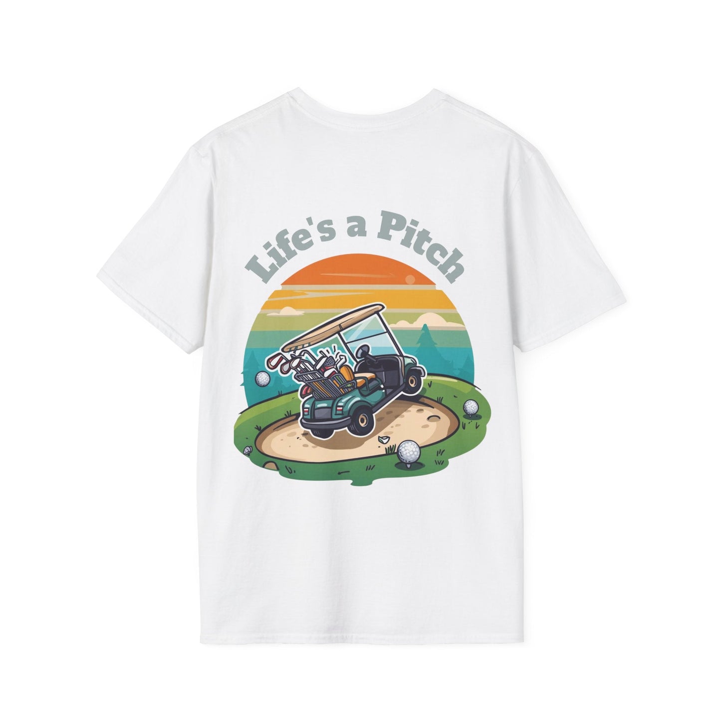 Golf T-Shirt â€” "Life's a Pitch" Cartoon Golf Cart Design - SJM Print Store