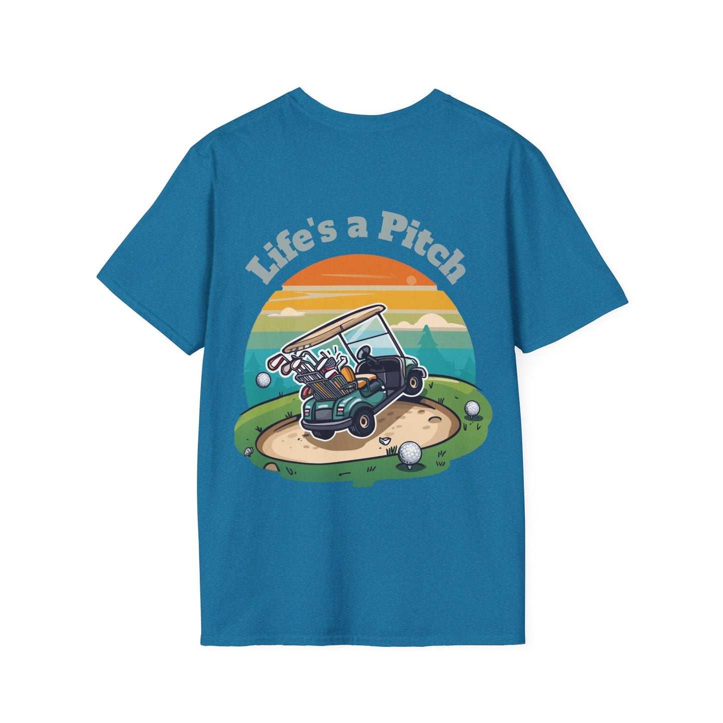 Golf T-Shirt â€” "Life's a Pitch" Cartoon Golf Cart Design - SJM Print Store