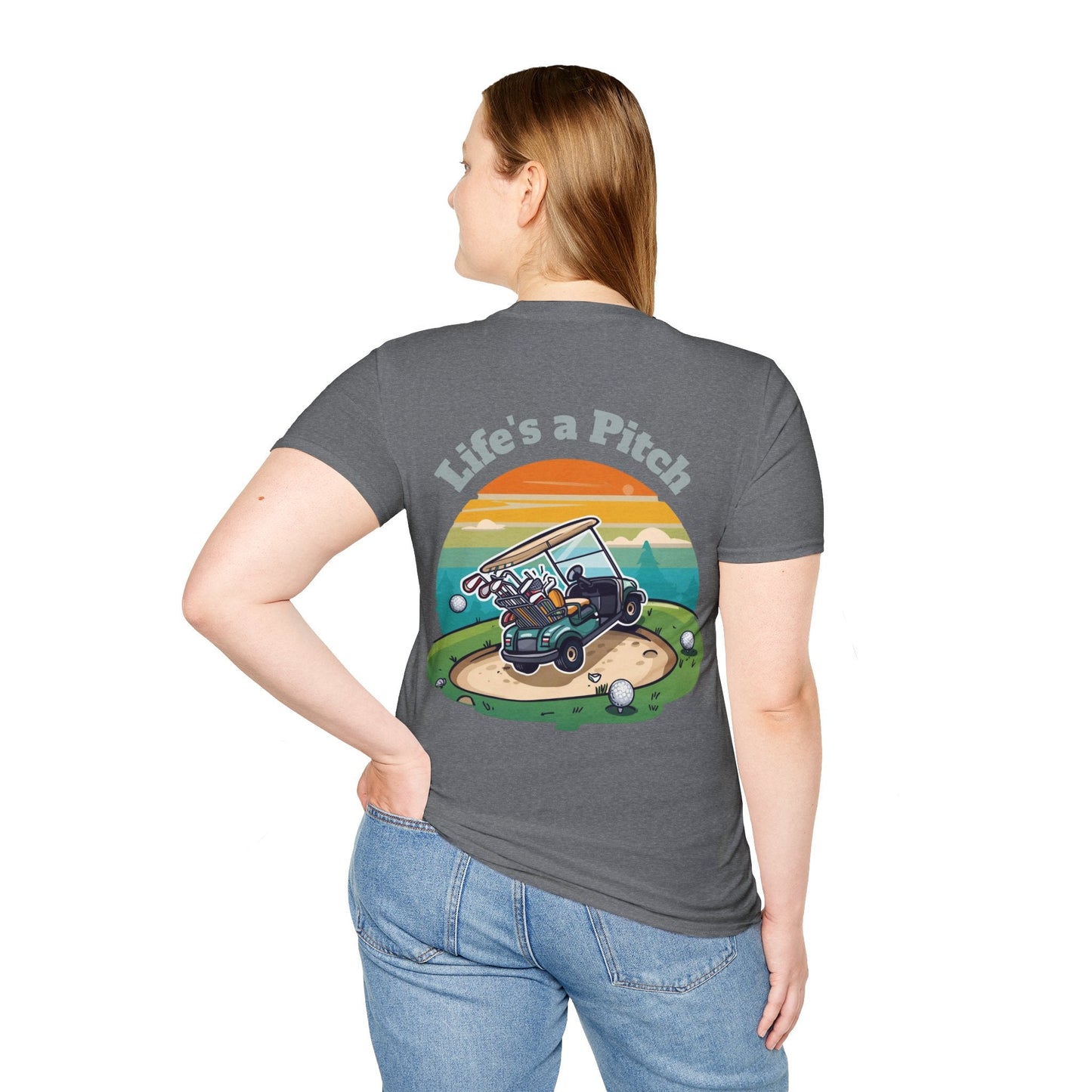 Golf T-Shirt â€” "Life's a Pitch" Cartoon Golf Cart Design - SJM Print Store