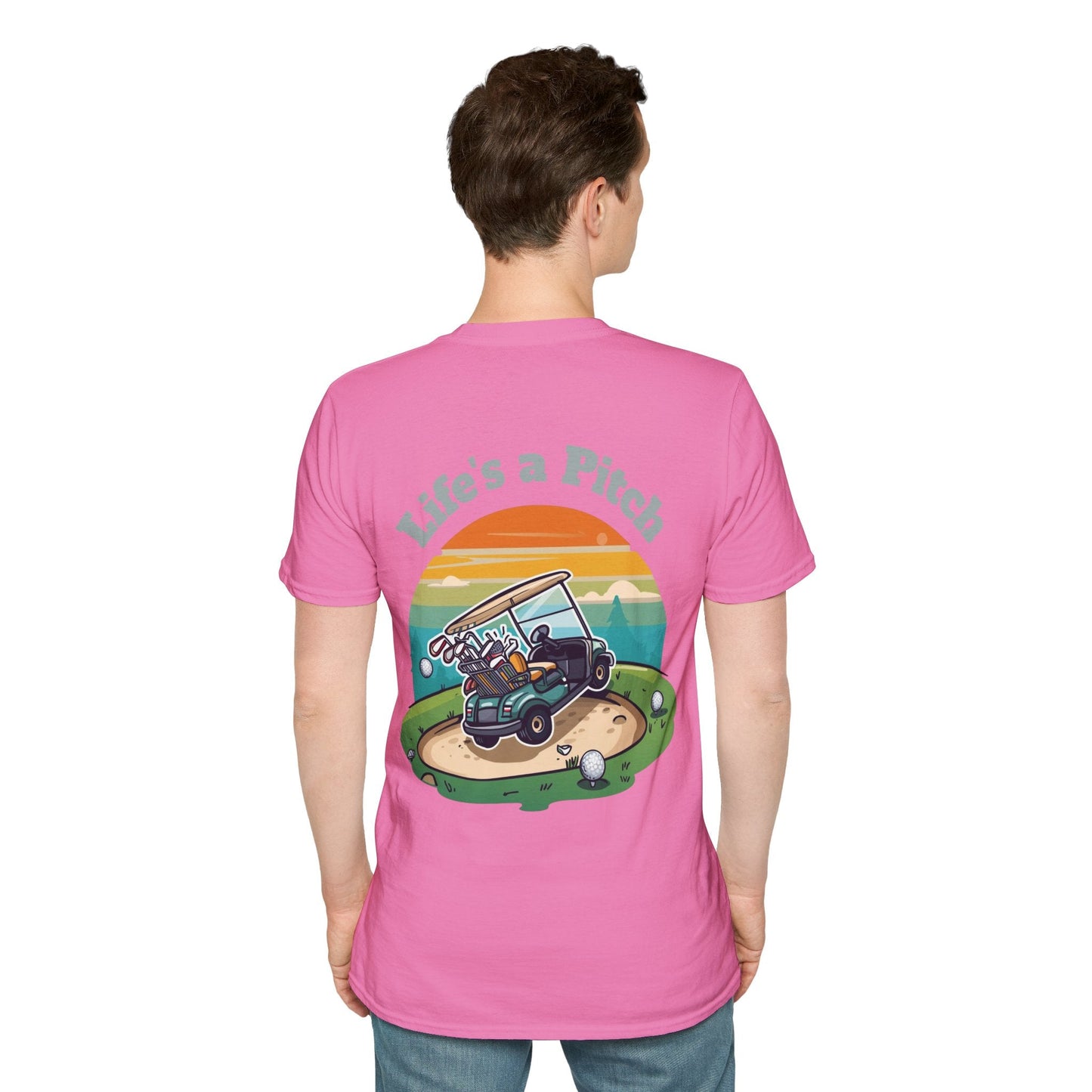 Golf T-Shirt â€” "Life's a Pitch" Cartoon Golf Cart Design - SJM Print Store