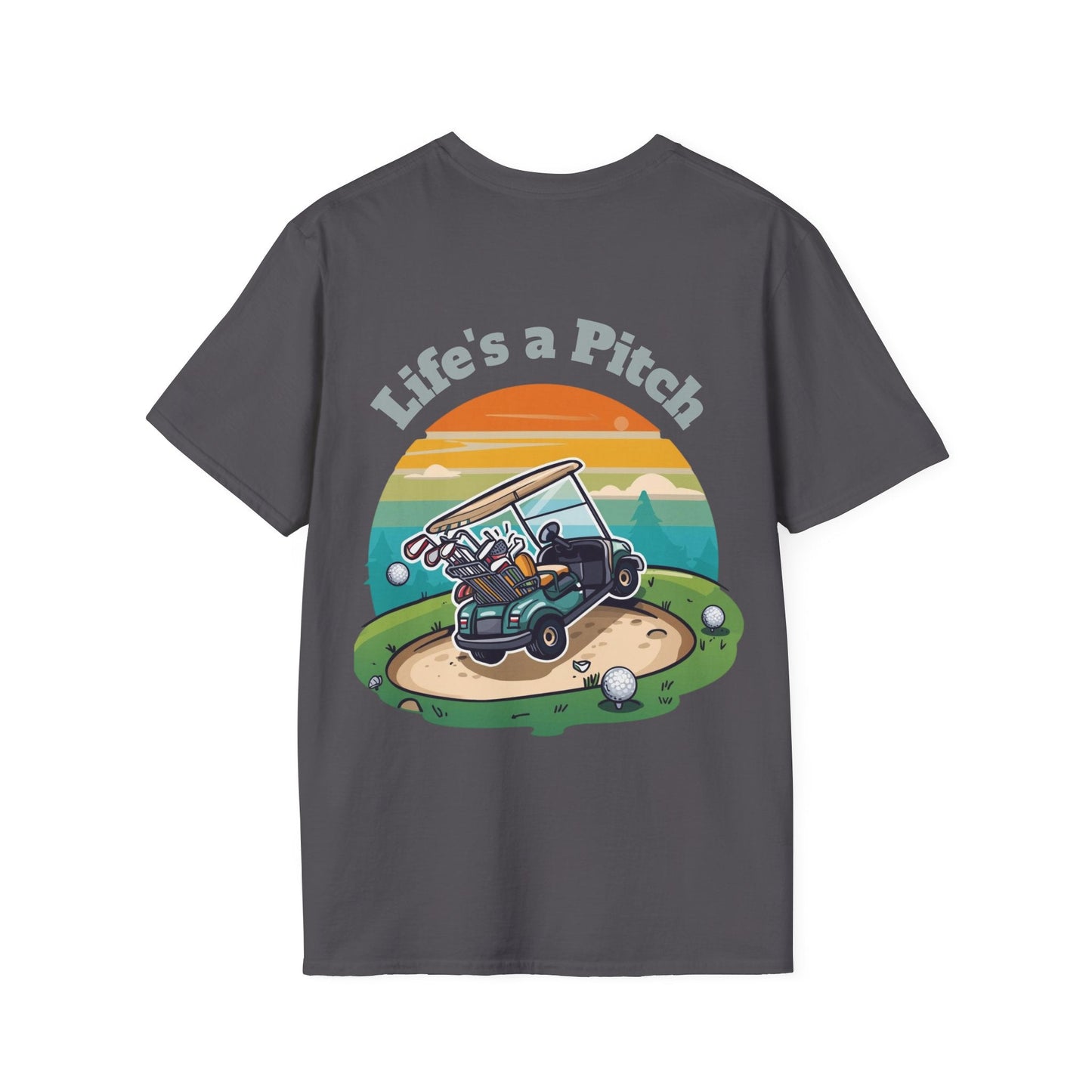 Golf T-Shirt â€” "Life's a Pitch" Cartoon Golf Cart Design - SJM Print Store