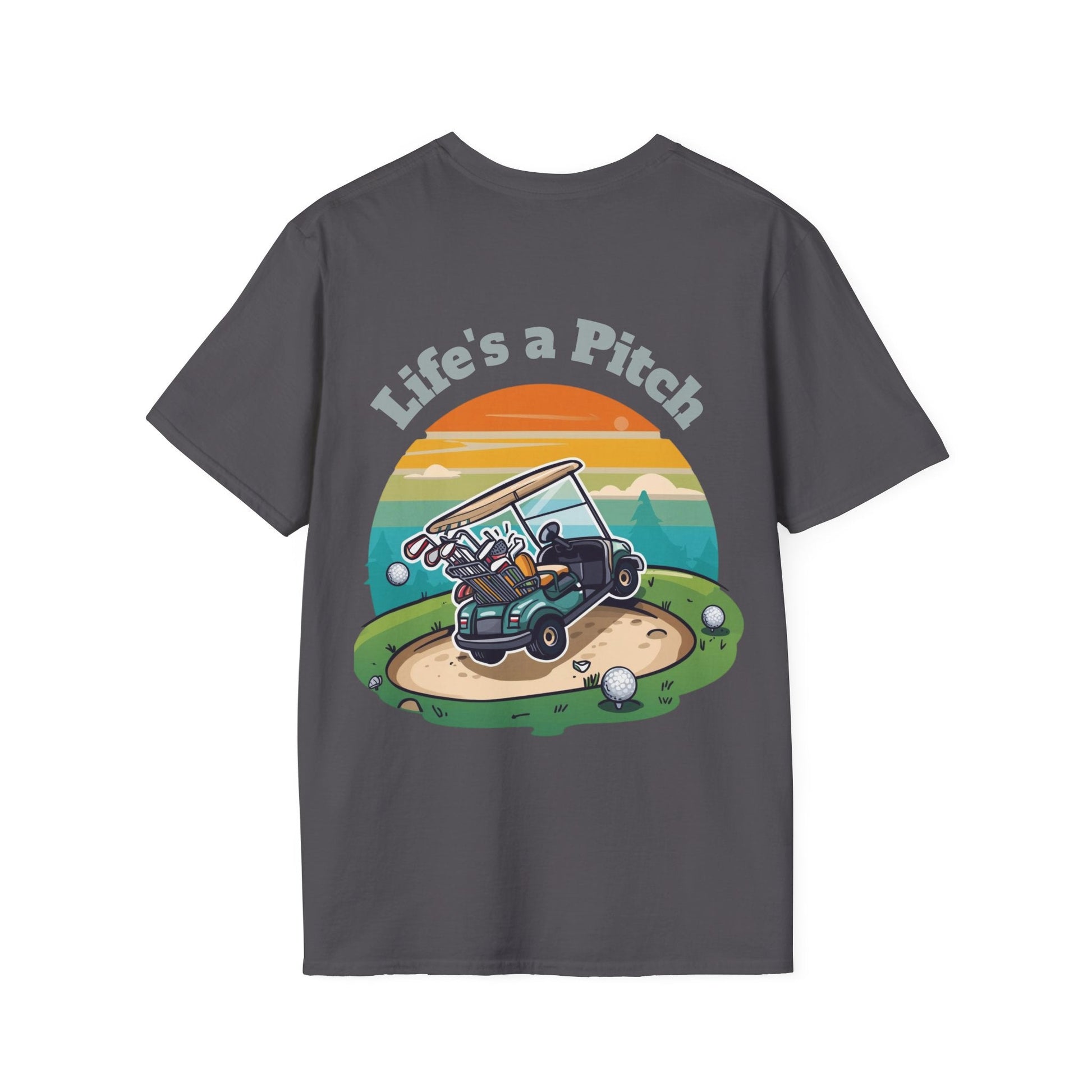 Golf T-Shirt â€” "Life's a Pitch" Cartoon Golf Cart Design - SJM Print Store