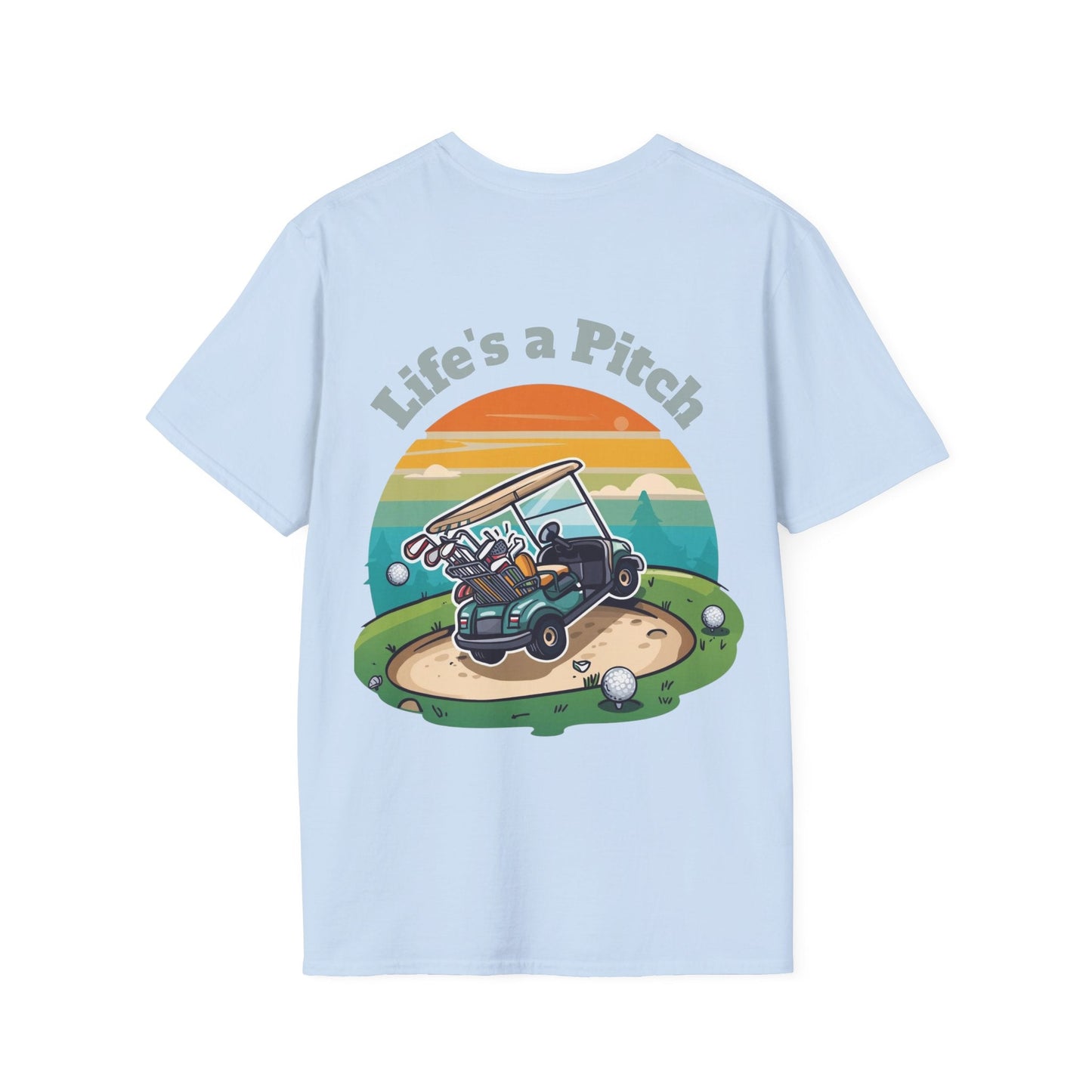Golf T-Shirt â€” "Life's a Pitch" Cartoon Golf Cart Design - SJM Print Store
