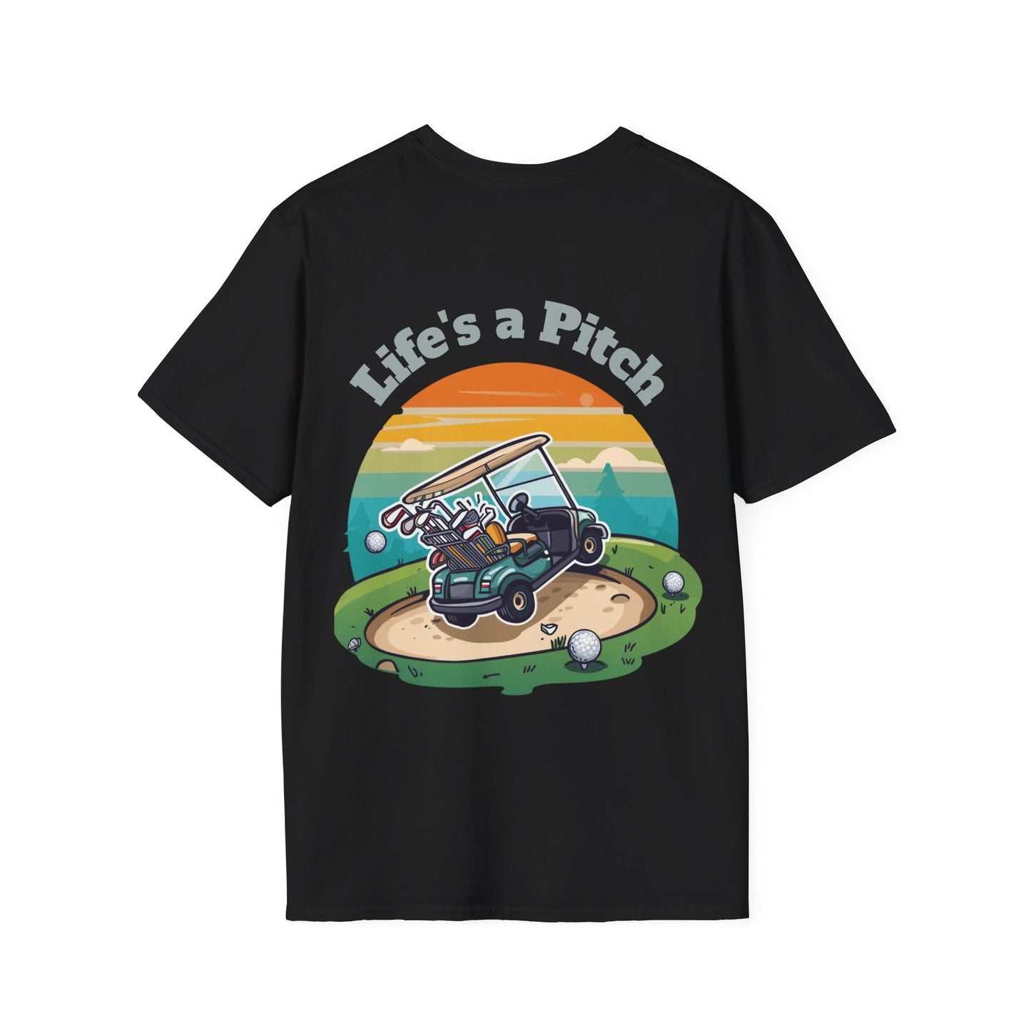 Golf T-Shirt â€” "Life's a Pitch" Cartoon Golf Cart Design - SJM Print Store
