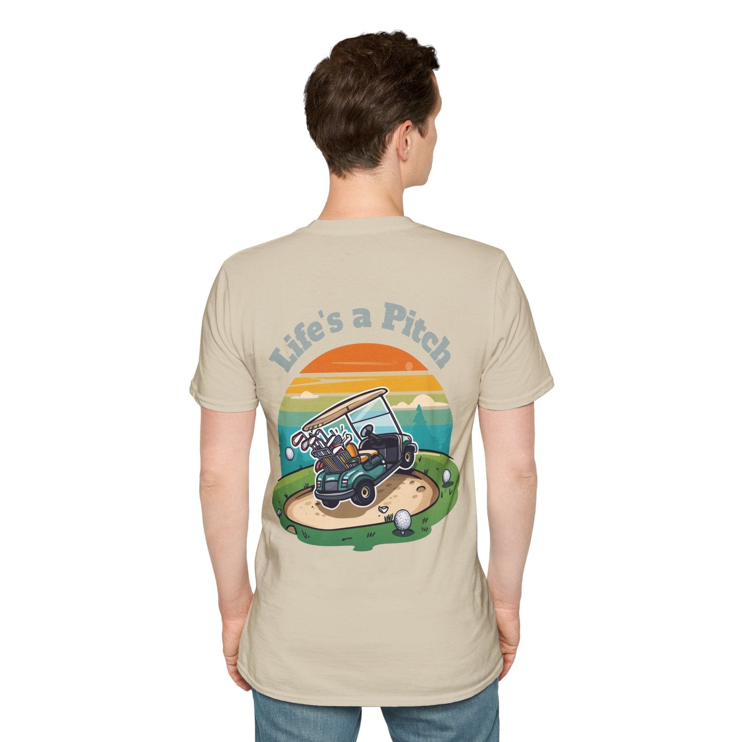 Golf T-Shirt â€” "Life's a Pitch" Cartoon Golf Cart Design - SJM Print Store