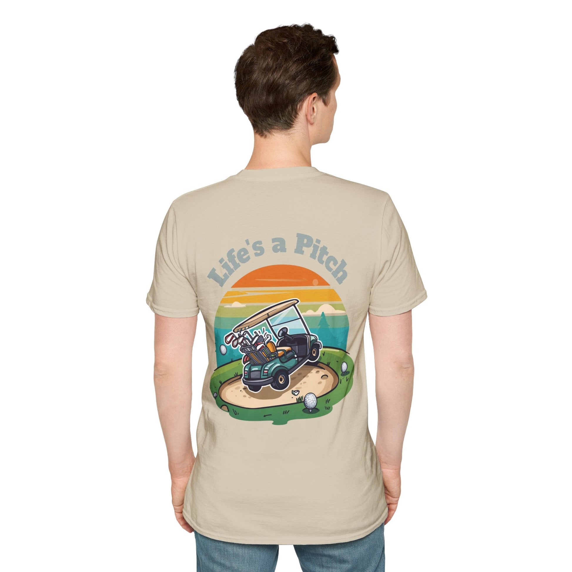 Golf T-Shirt â€” "Life's a Pitch" Cartoon Golf Cart Design - SJM Print Store
