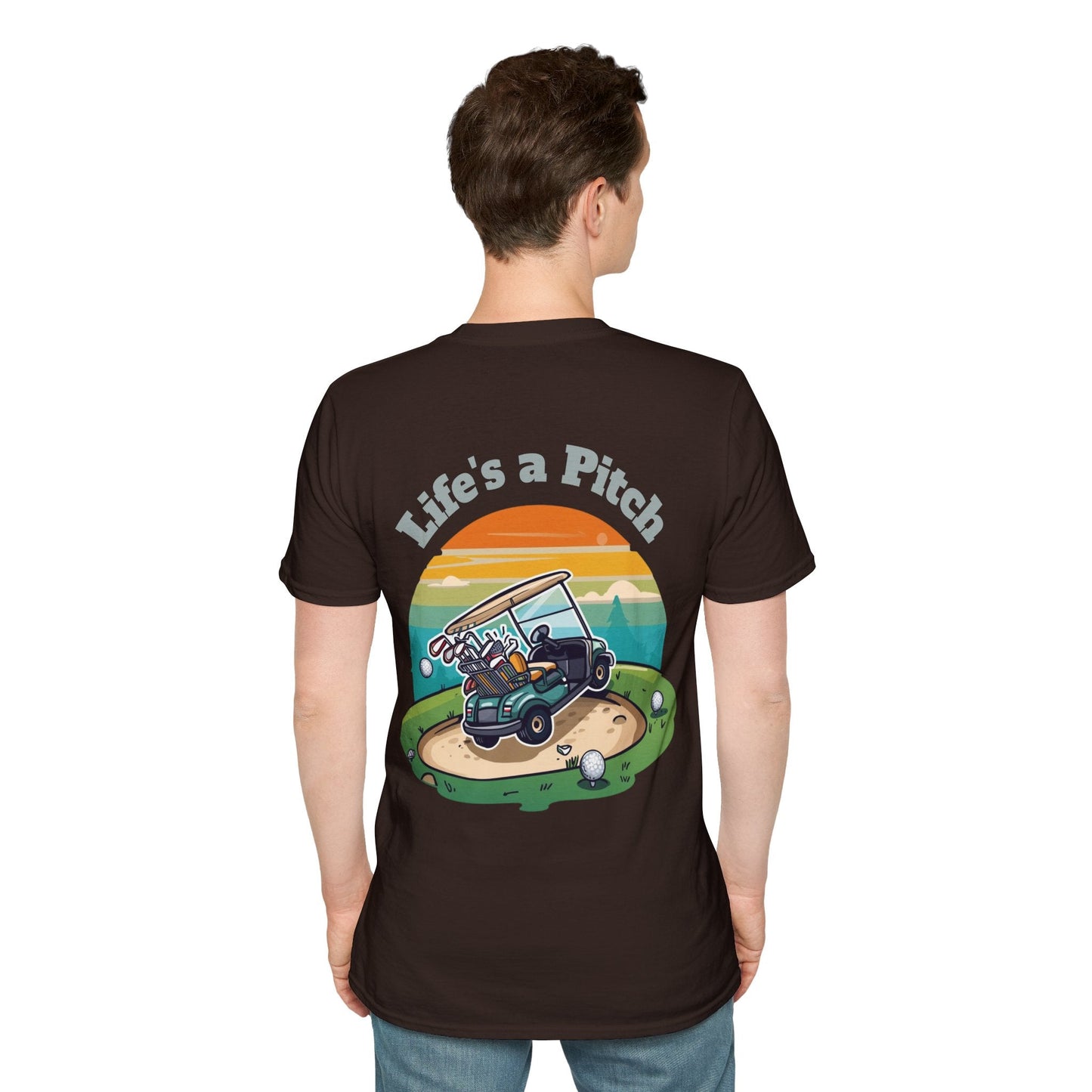 Golf T-Shirt â€” "Life's a Pitch" Cartoon Golf Cart Design - SJM Print Store