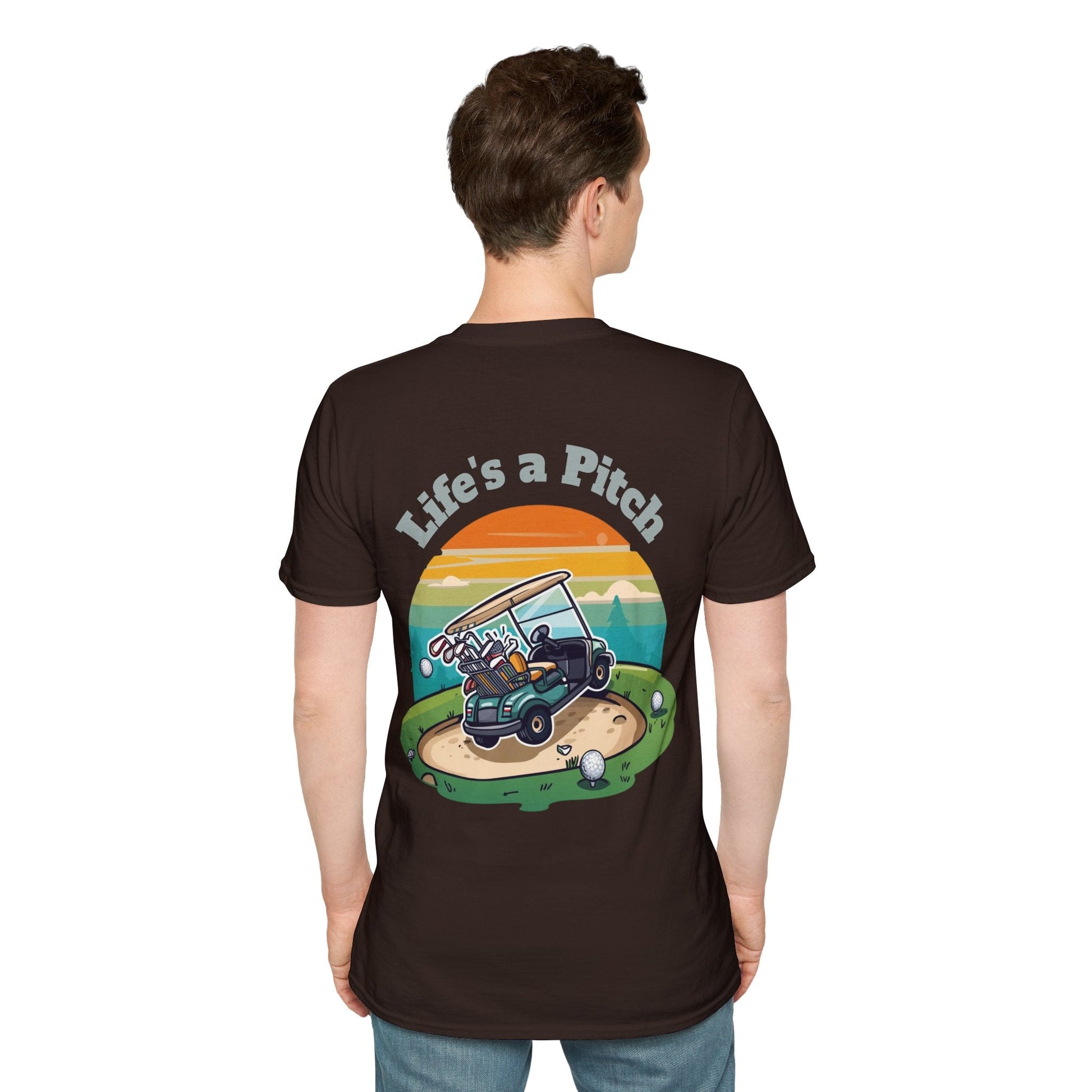 Golf T-Shirt â€” "Life's a Pitch" Cartoon Golf Cart Design - SJM Print Store