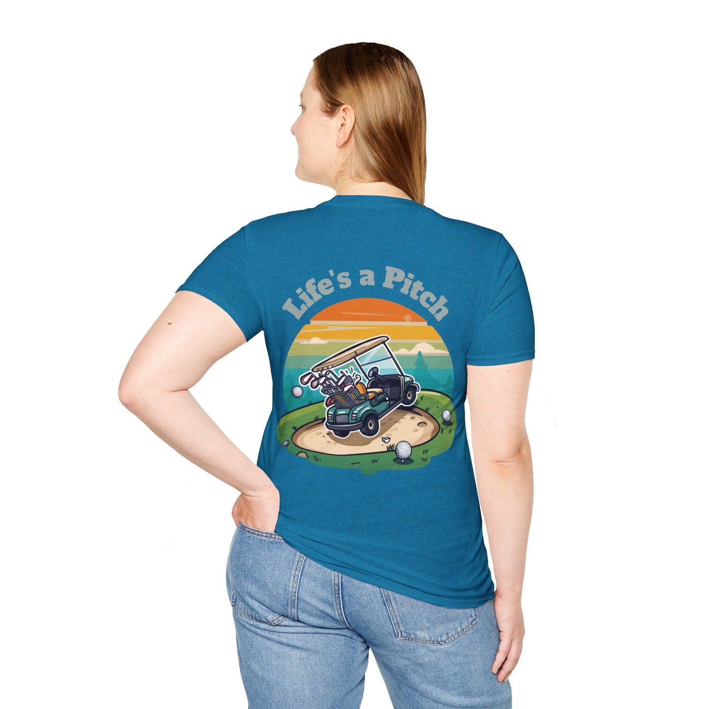 Golf T-Shirt â€” "Life's a Pitch" Cartoon Golf Cart Design - SJM Print Store
