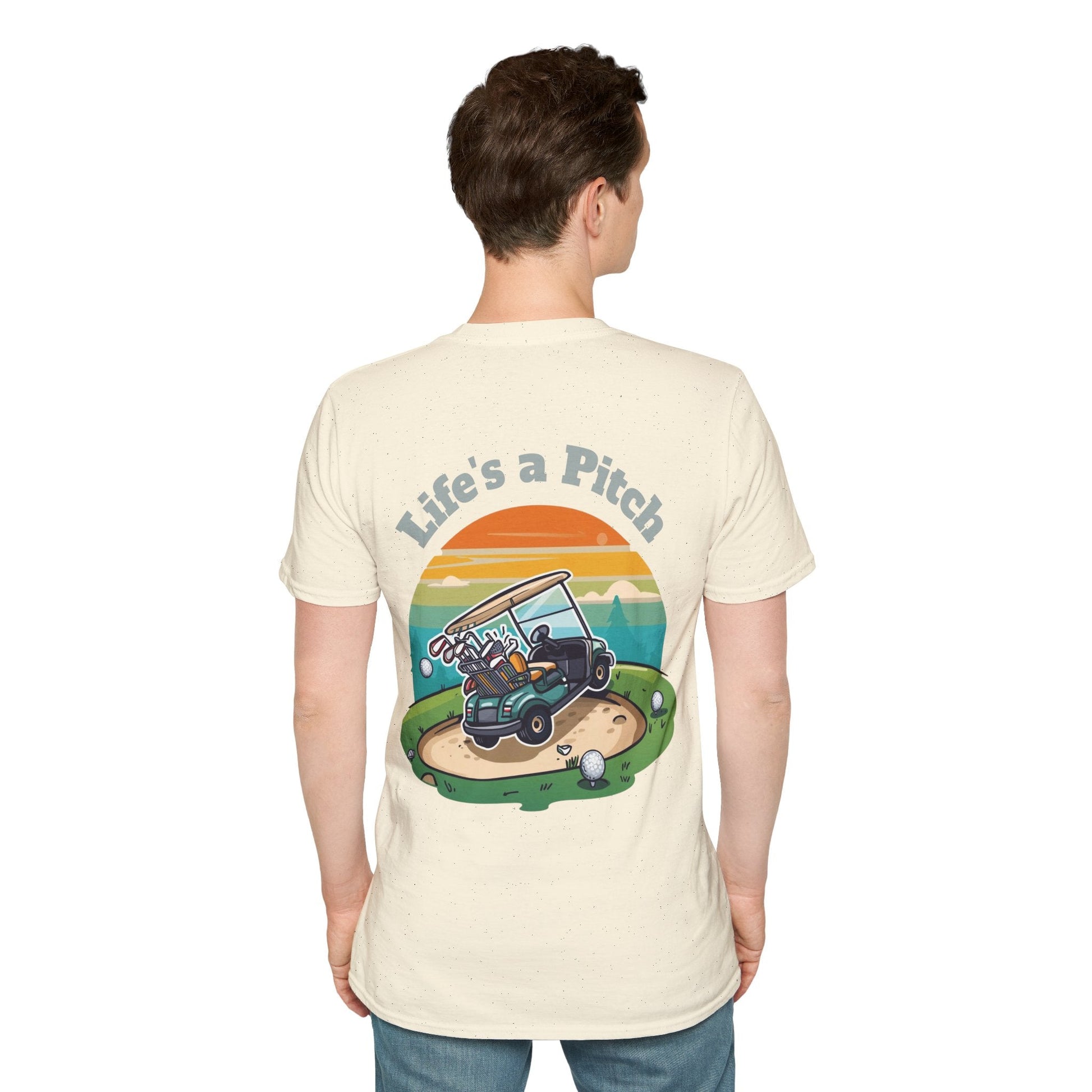 Golf T-Shirt â€” "Life's a Pitch" Cartoon Golf Cart Design - SJM Print Store
