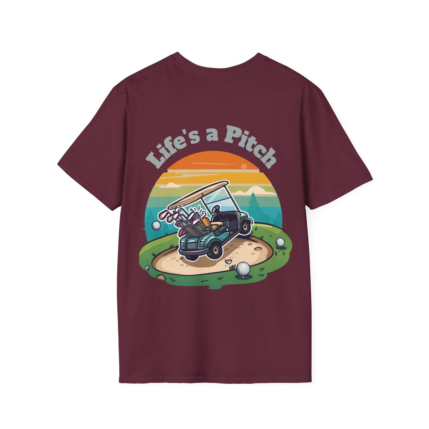 Golf T-Shirt â€” "Life's a Pitch" Cartoon Golf Cart Design - SJM Print Store