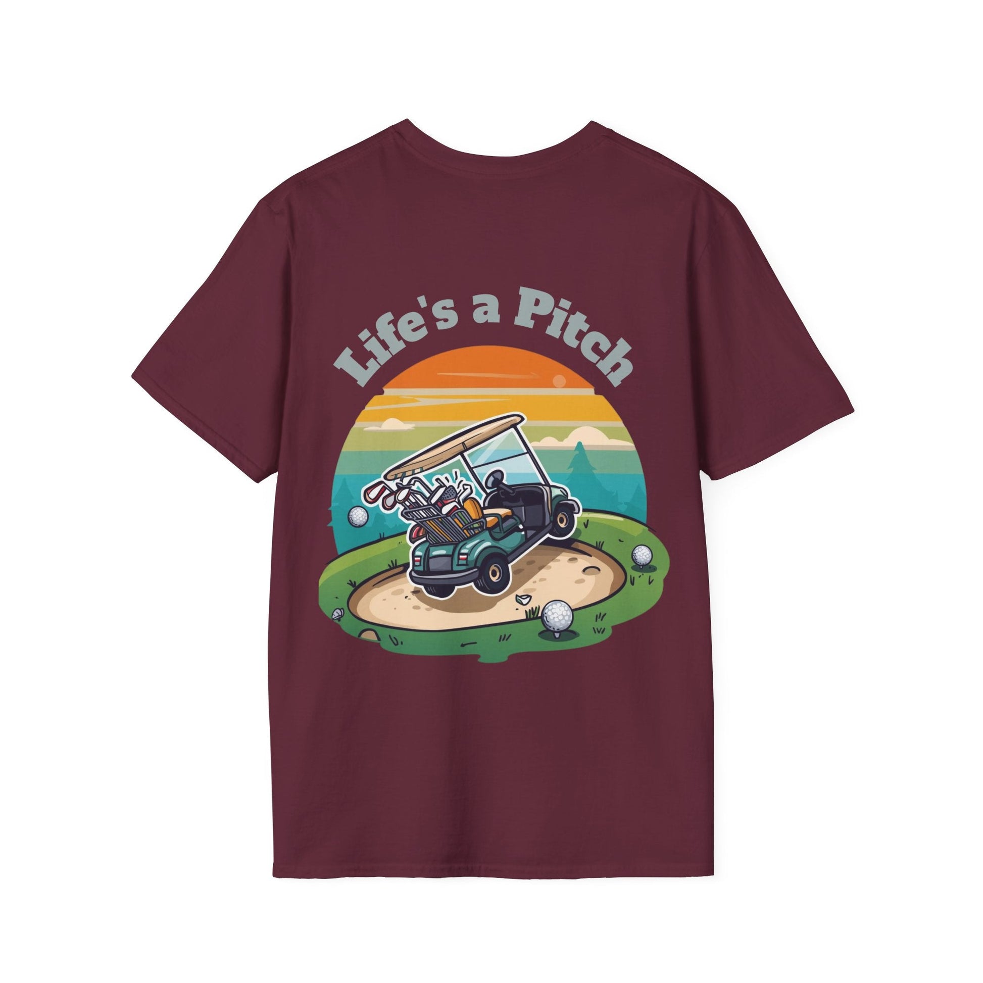 Golf T-Shirt â€” "Life's a Pitch" Cartoon Golf Cart Design - SJM Print Store
