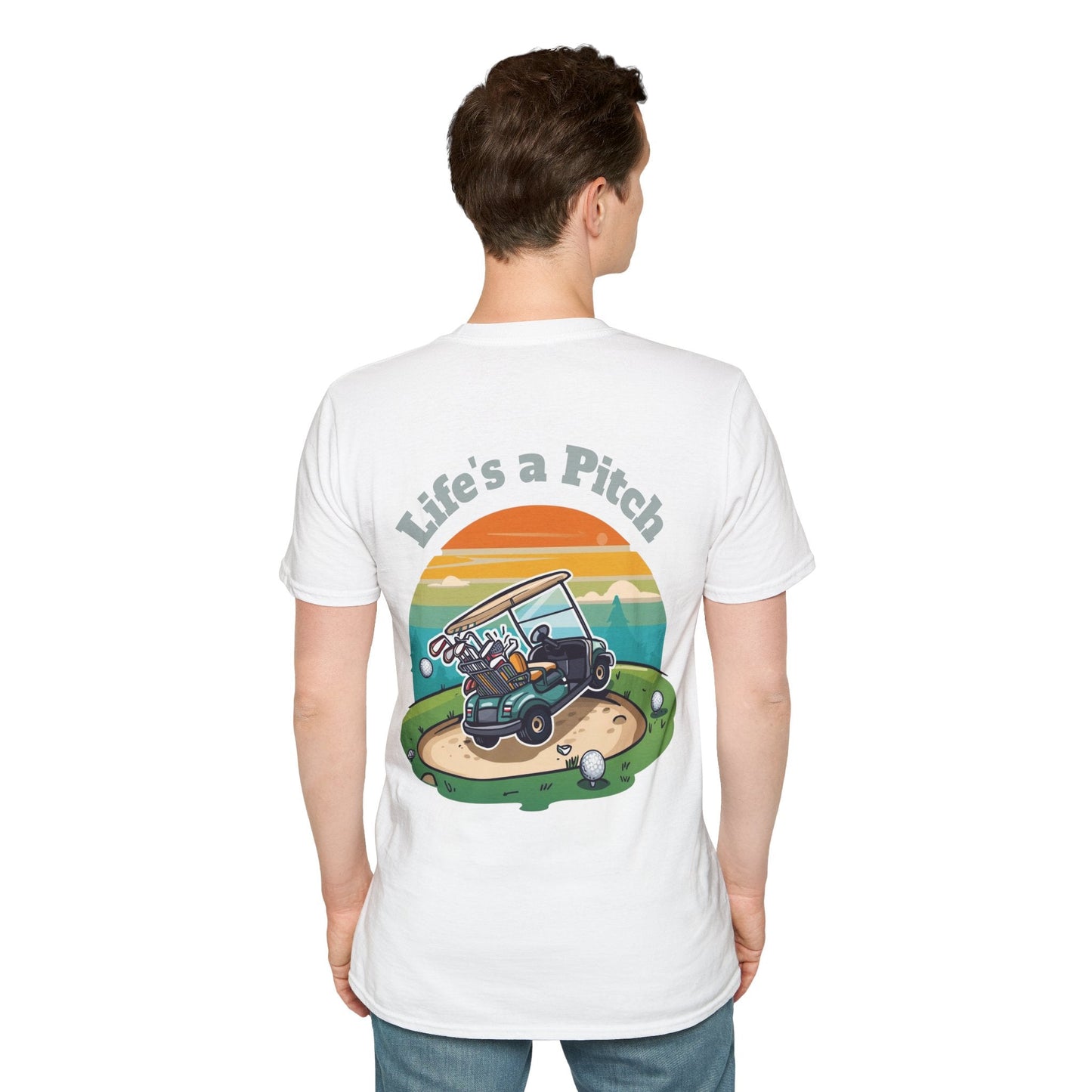 Golf T-Shirt â€” "Life's a Pitch" Cartoon Golf Cart Design - SJM Print Store