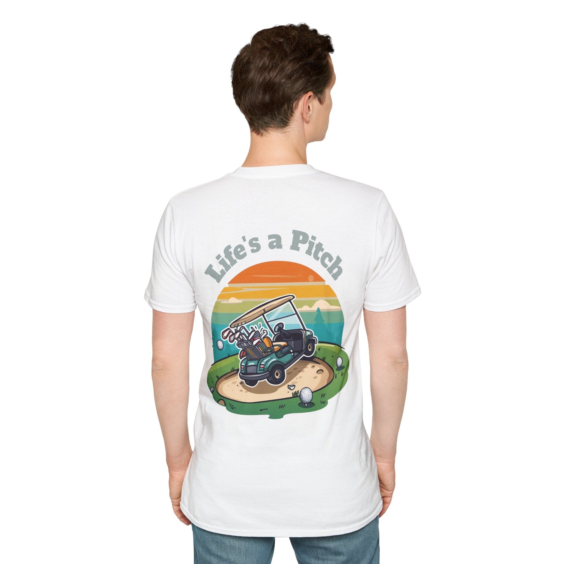 Golf T-Shirt â€” "Life's a Pitch" Cartoon Golf Cart Design - SJM Print Store