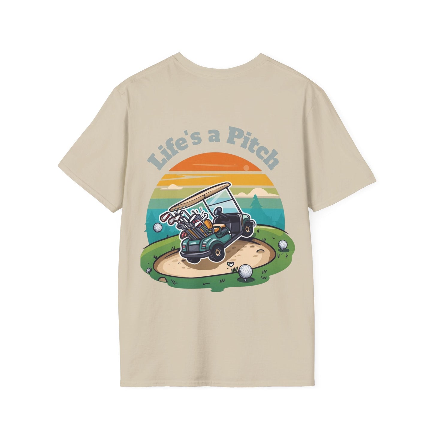 Golf T-Shirt â€” "Life's a Pitch" Cartoon Golf Cart Design - SJM Print Store