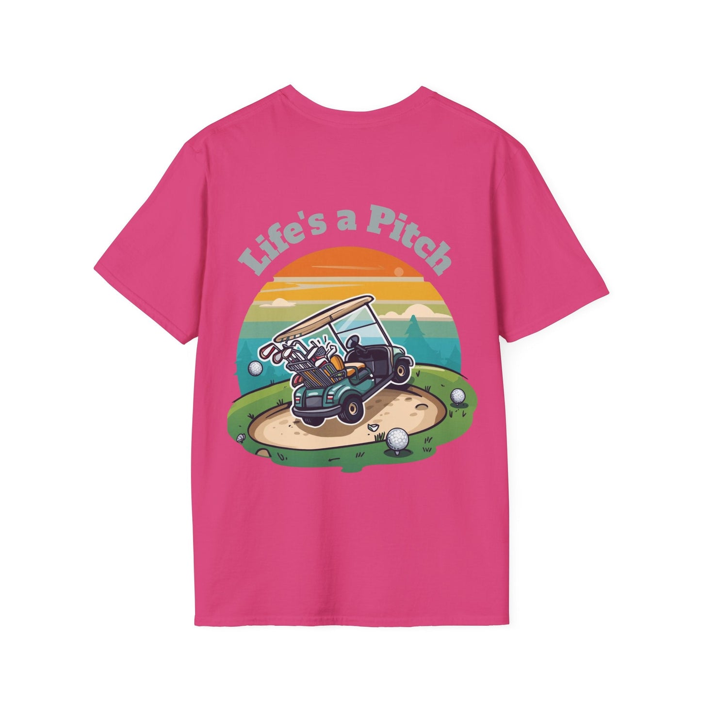 Golf T-Shirt â€” "Life's a Pitch" Cartoon Golf Cart Design - SJM Print Store