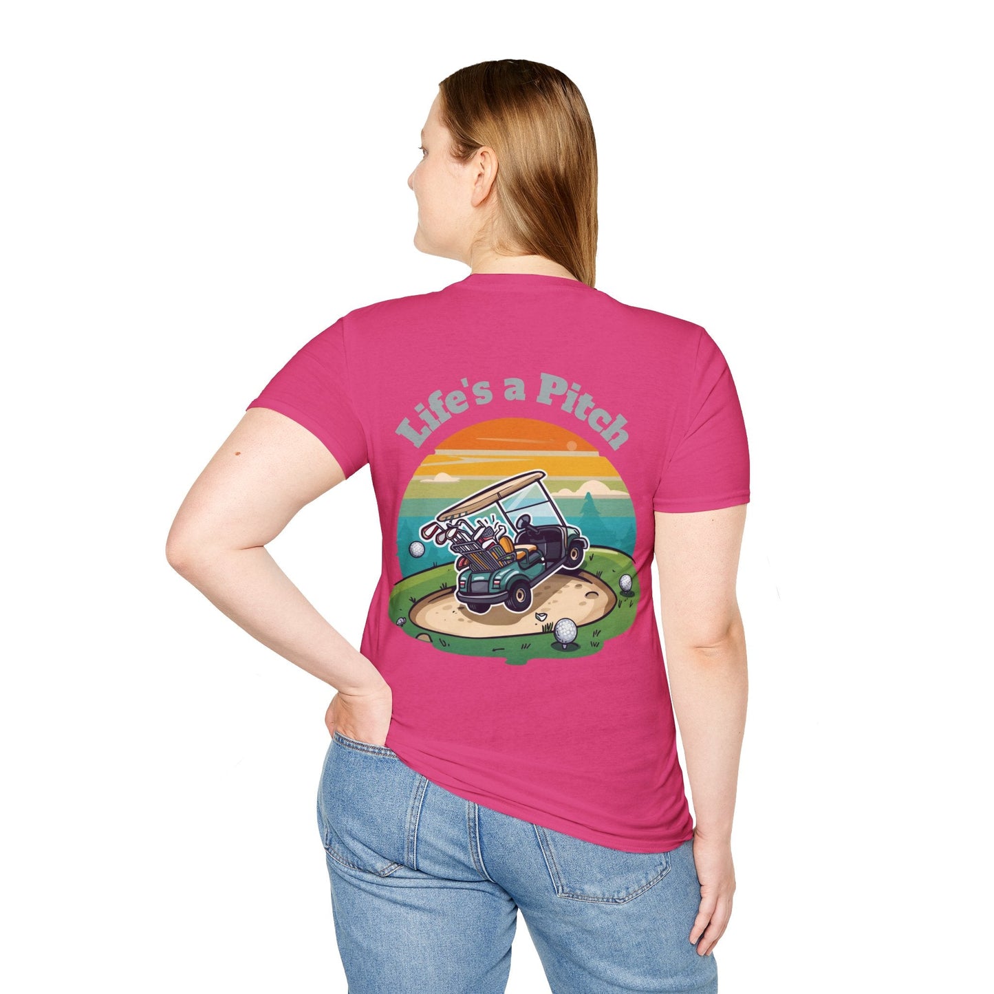 Golf T-Shirt â€” "Life's a Pitch" Cartoon Golf Cart Design - SJM Print Store
