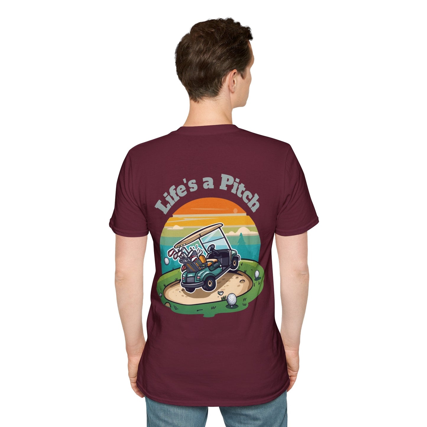 Golf T-Shirt â€” "Life's a Pitch" Cartoon Golf Cart Design - SJM Print Store