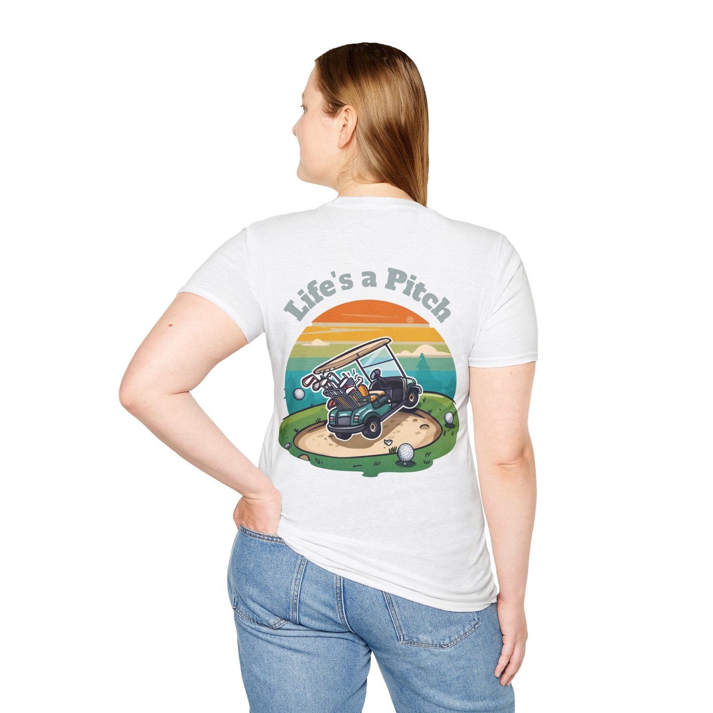 Golf T-Shirt â€” "Life's a Pitch" Cartoon Golf Cart Design - SJM Print Store