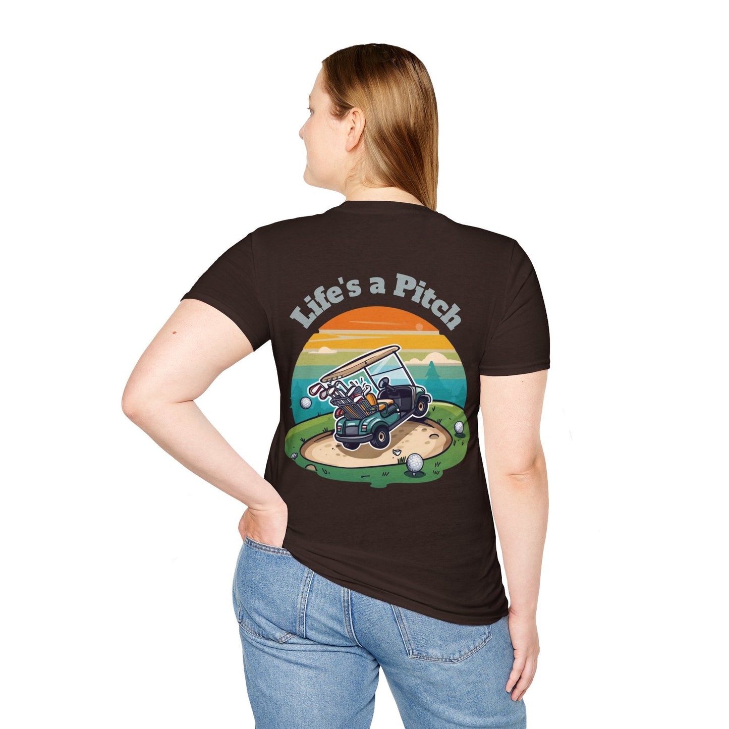Golf T-Shirt â€” "Life's a Pitch" Cartoon Golf Cart Design - SJM Print Store