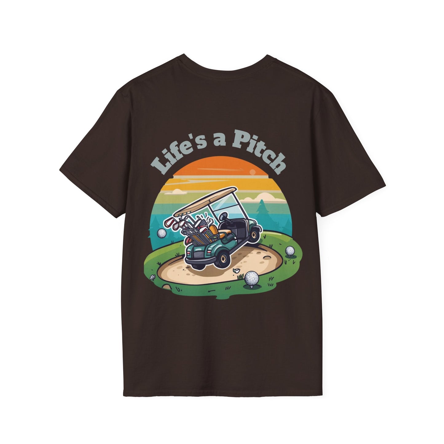 Golf T-Shirt â€” "Life's a Pitch" Cartoon Golf Cart Design - SJM Print Store