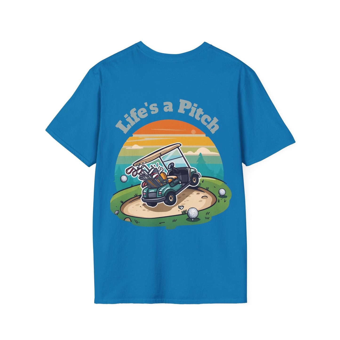 Golf T-Shirt â€” "Life's a Pitch" Cartoon Golf Cart Design - SJM Print Store