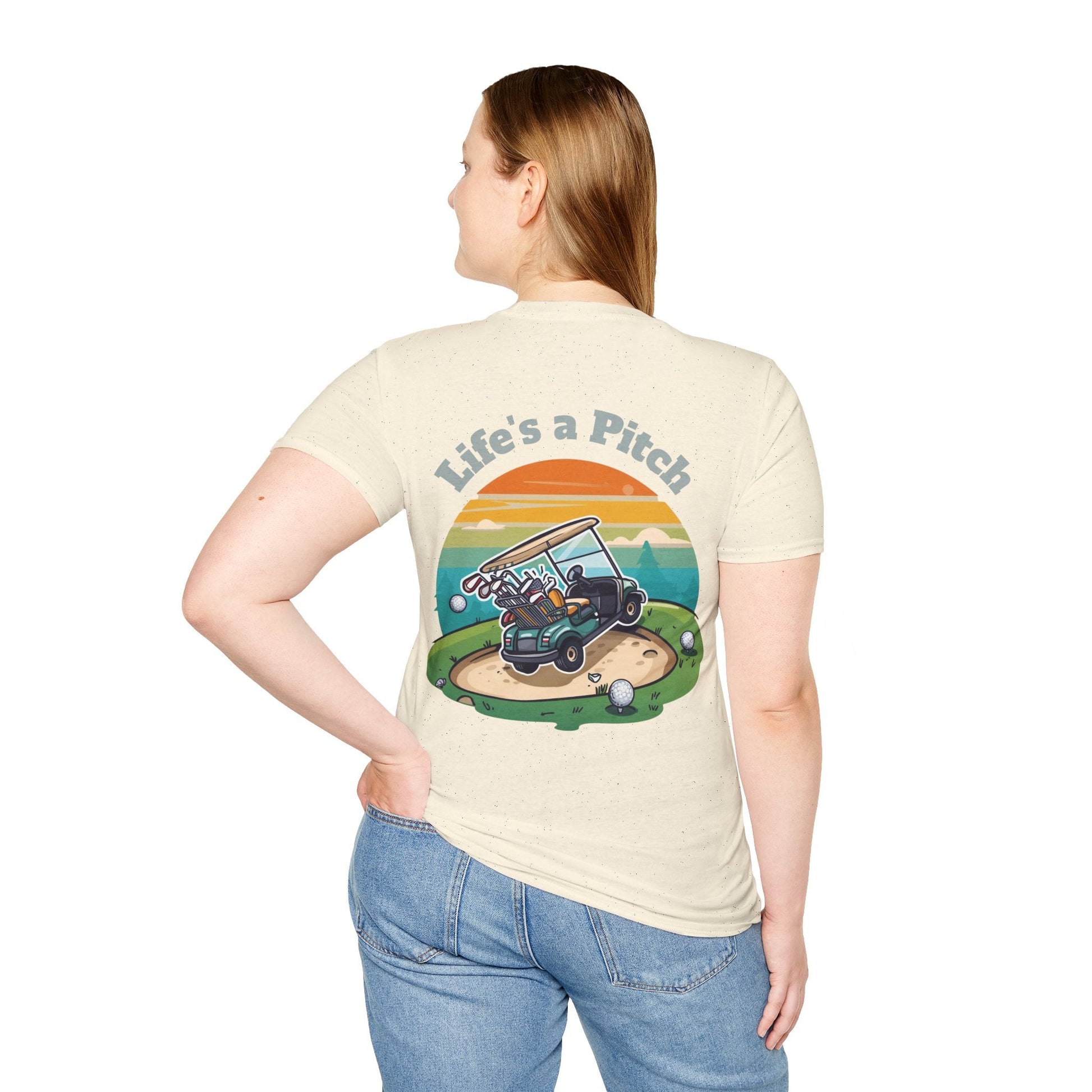 Golf T-Shirt â€” "Life's a Pitch" Cartoon Golf Cart Design - SJM Print Store