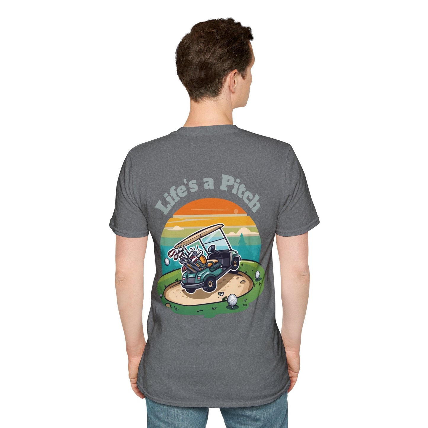 Golf T-Shirt â€” "Life's a Pitch" Cartoon Golf Cart Design - SJM Print Store