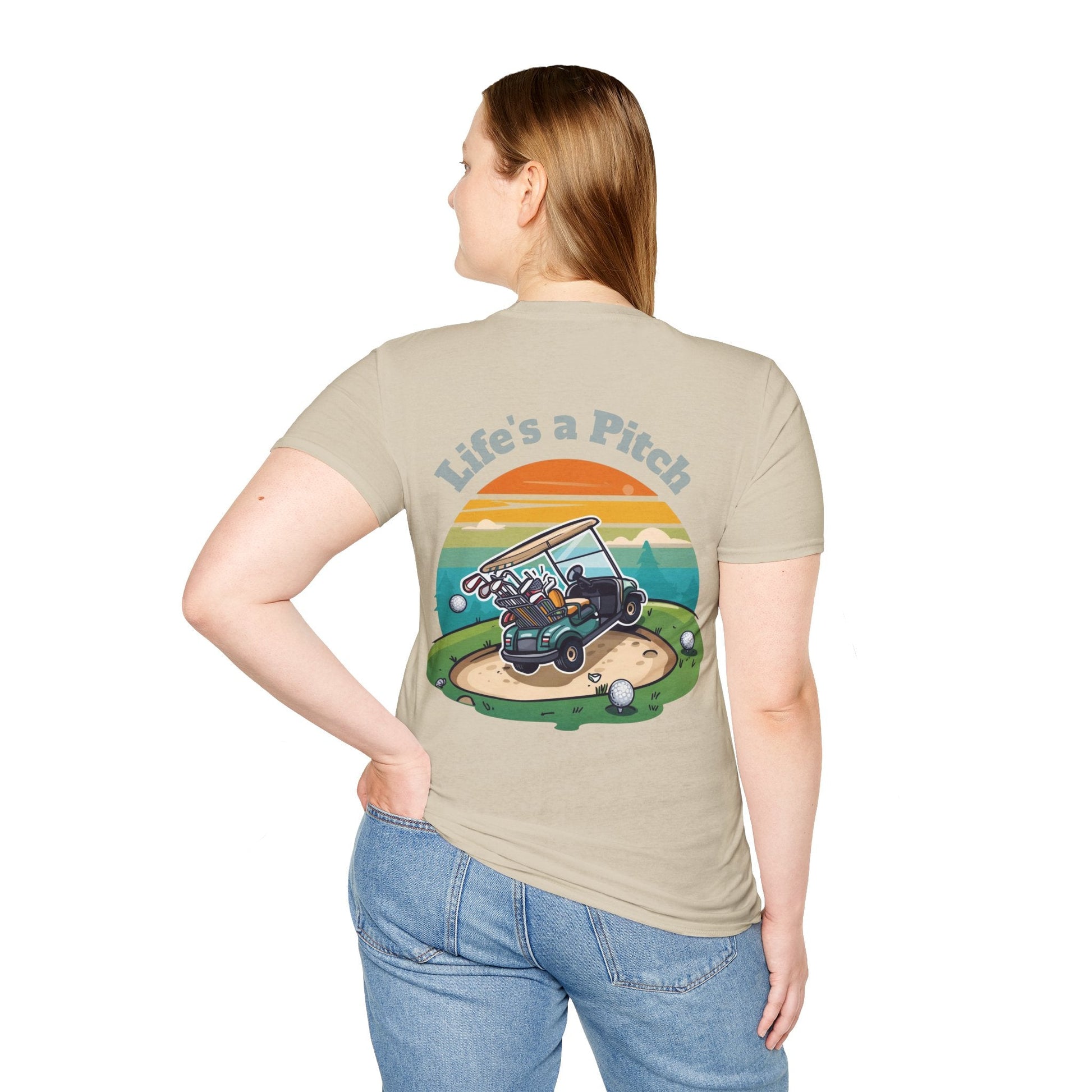 Golf T-Shirt â€” "Life's a Pitch" Cartoon Golf Cart Design - SJM Print Store
