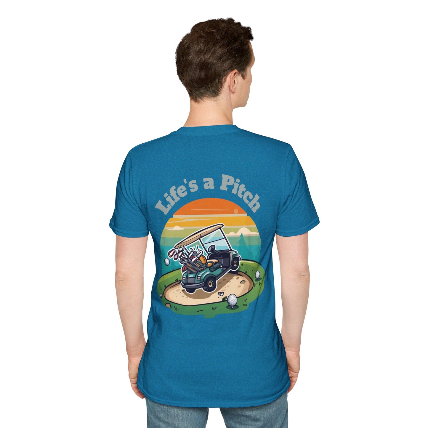 Golf T-Shirt â€” "Life's a Pitch" Cartoon Golf Cart Design - SJM Print Store