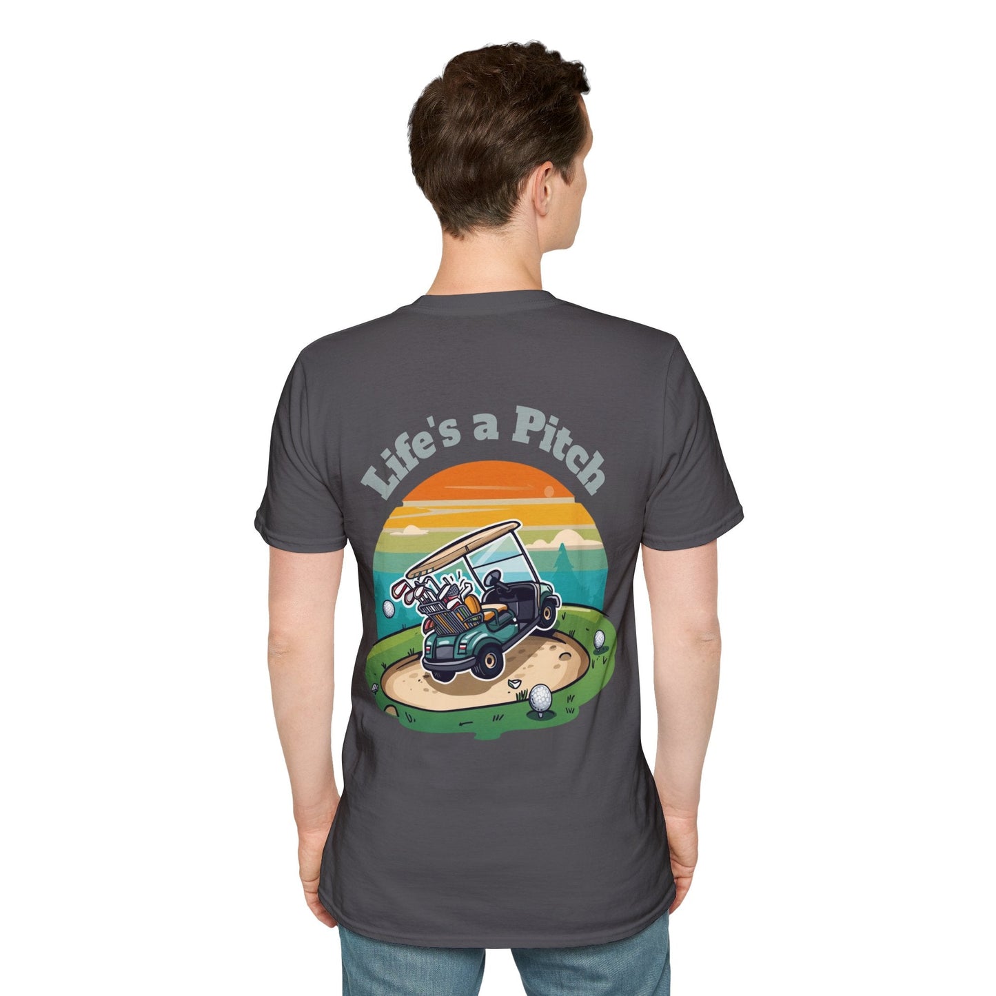 Golf T-Shirt â€” "Life's a Pitch" Cartoon Golf Cart Design - SJM Print Store