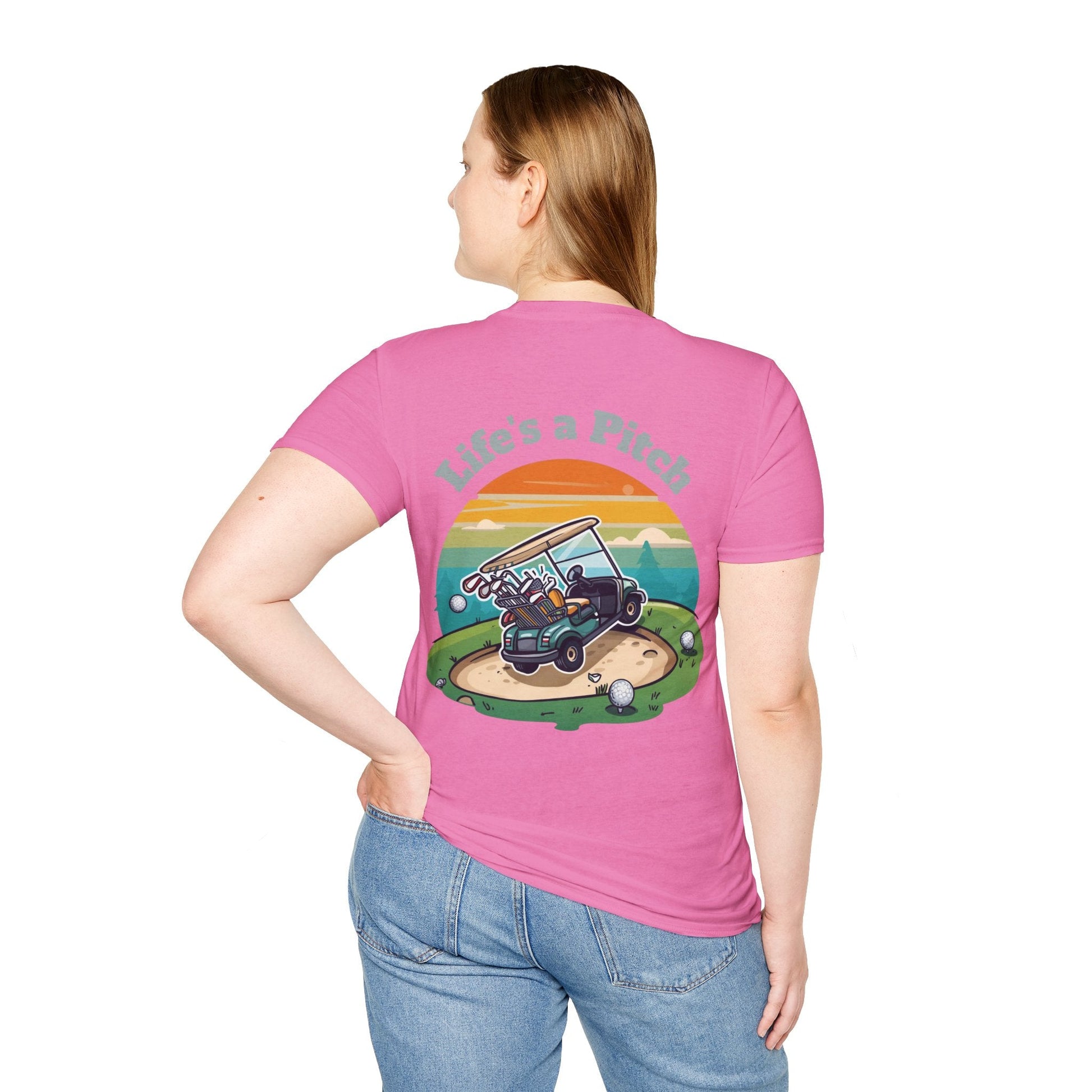 Golf T-Shirt â€” "Life's a Pitch" Cartoon Golf Cart Design - SJM Print Store