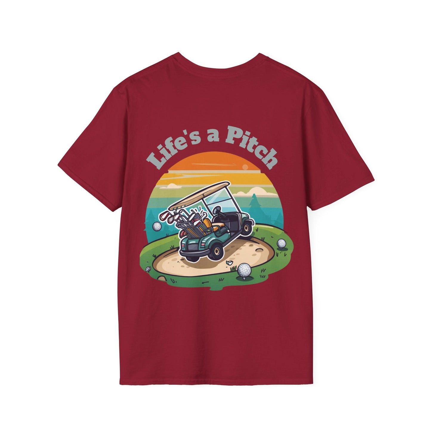 Golf T-Shirt â€” "Life's a Pitch" Cartoon Golf Cart Design - SJM Print Store