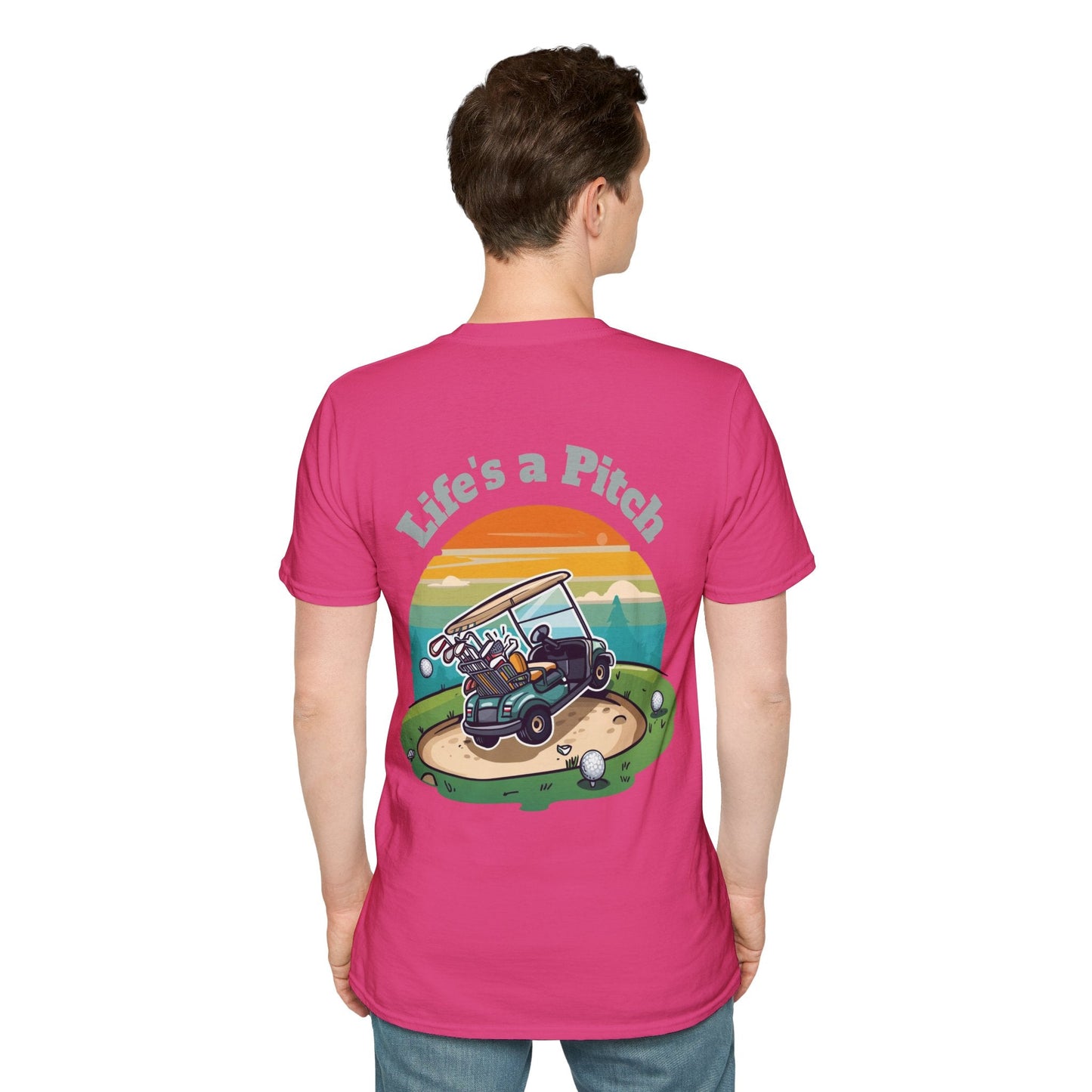 Golf T-Shirt â€” "Life's a Pitch" Cartoon Golf Cart Design - SJM Print Store