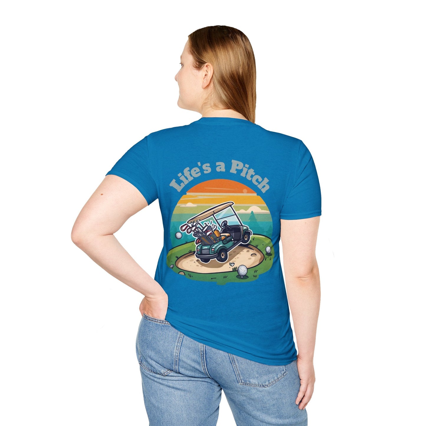 Golf T-Shirt â€” "Life's a Pitch" Cartoon Golf Cart Design - SJM Print Store