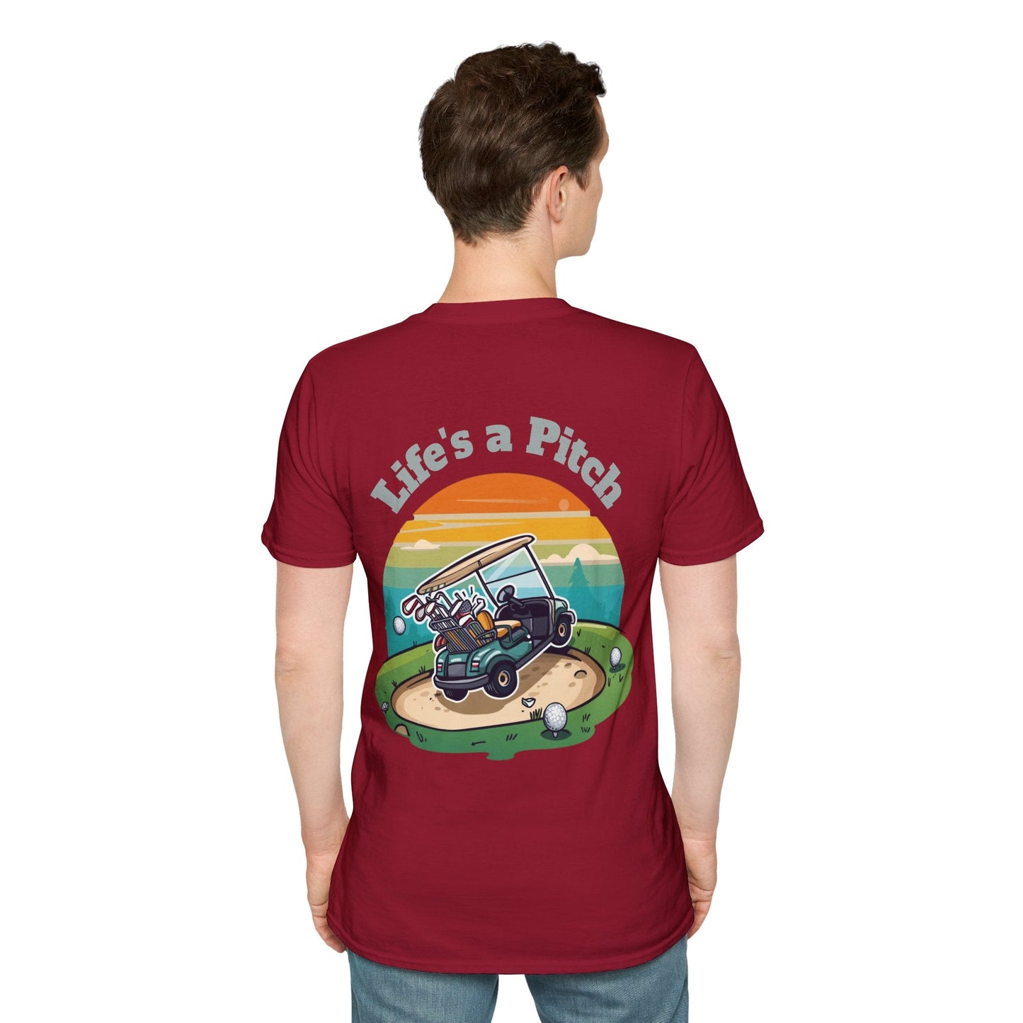 Golf T-Shirt â€” "Life's a Pitch" Cartoon Golf Cart Design - SJM Print Store