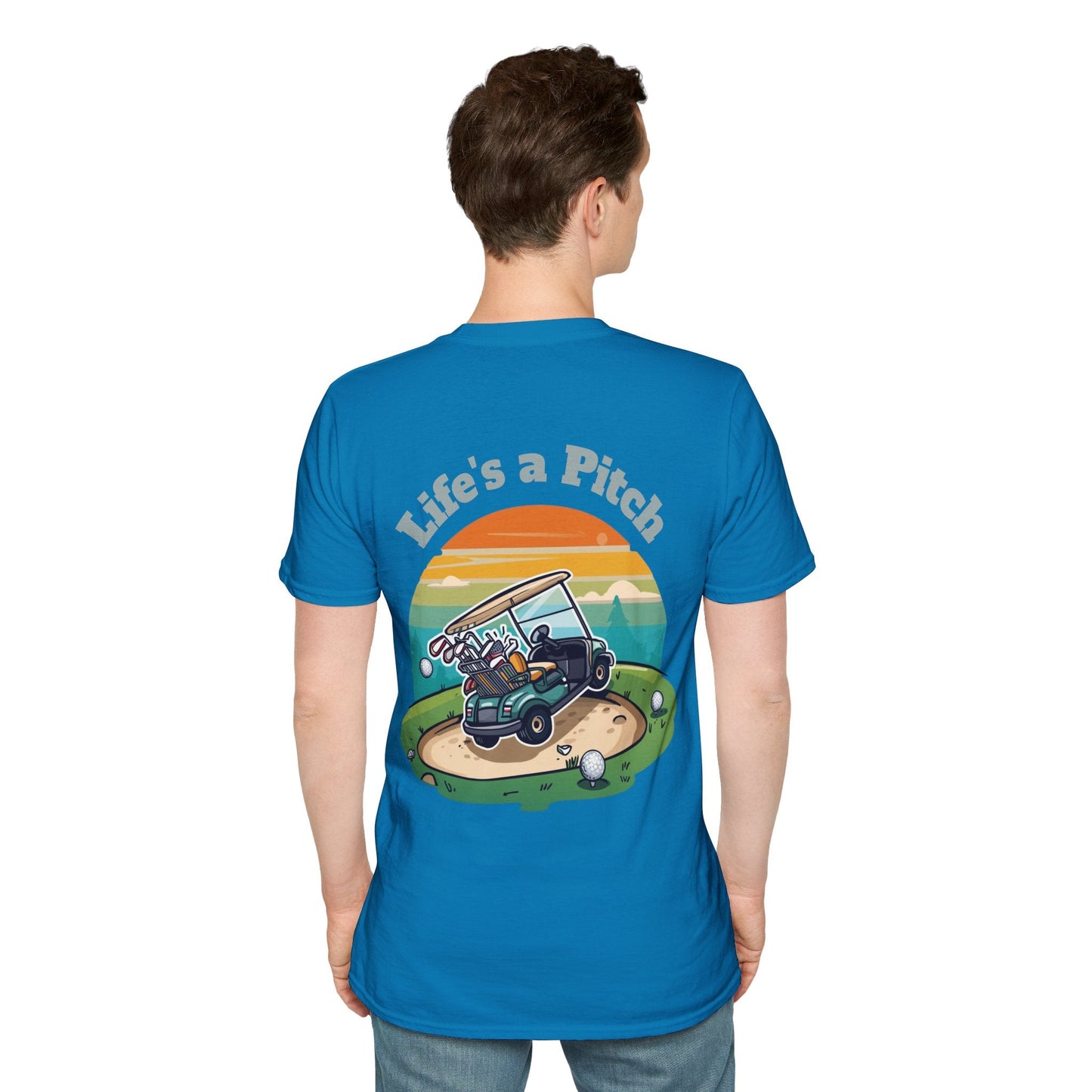 Golf T-Shirt â€” "Life's a Pitch" Cartoon Golf Cart Design - SJM Print Store