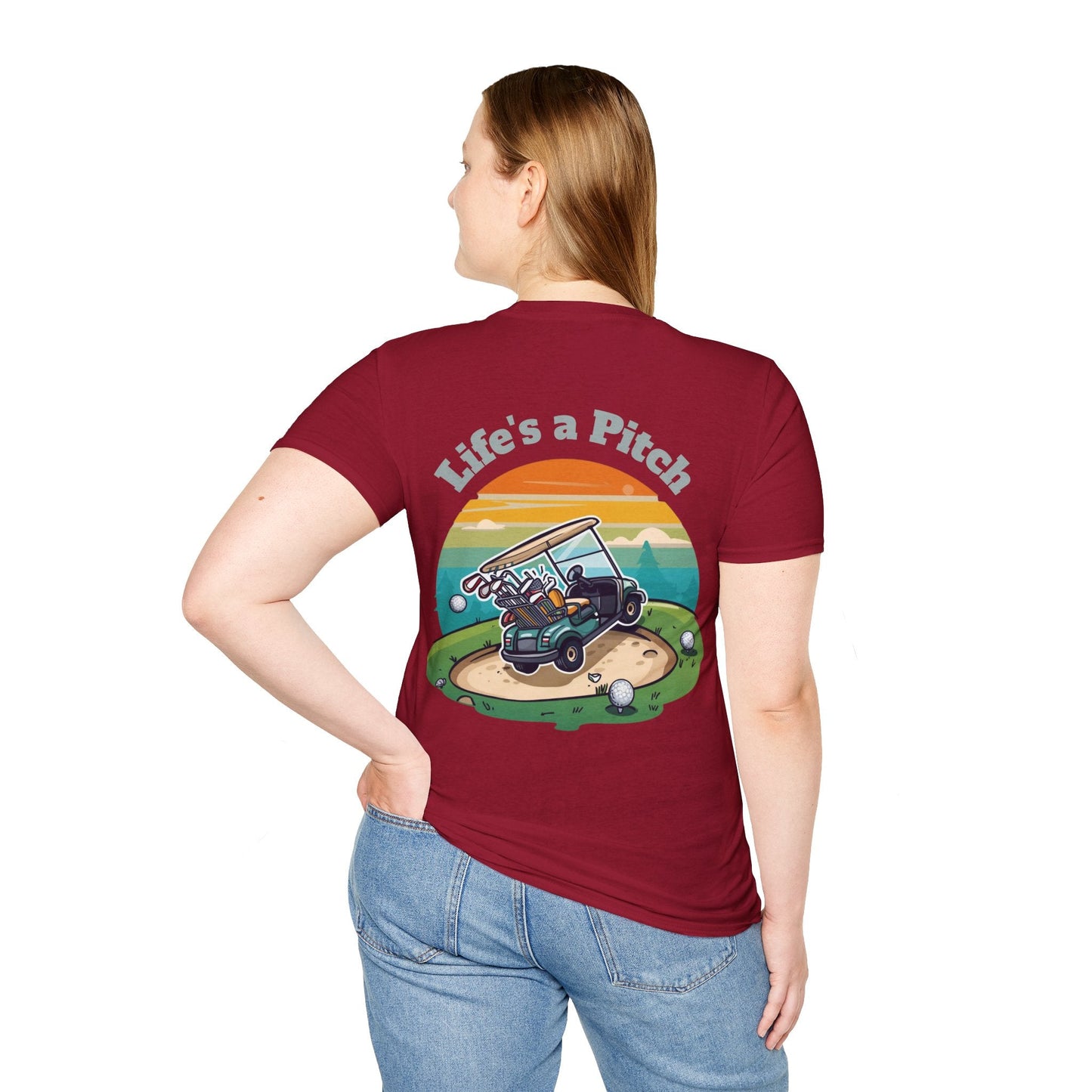 Golf T-Shirt â€” "Life's a Pitch" Cartoon Golf Cart Design - SJM Print Store