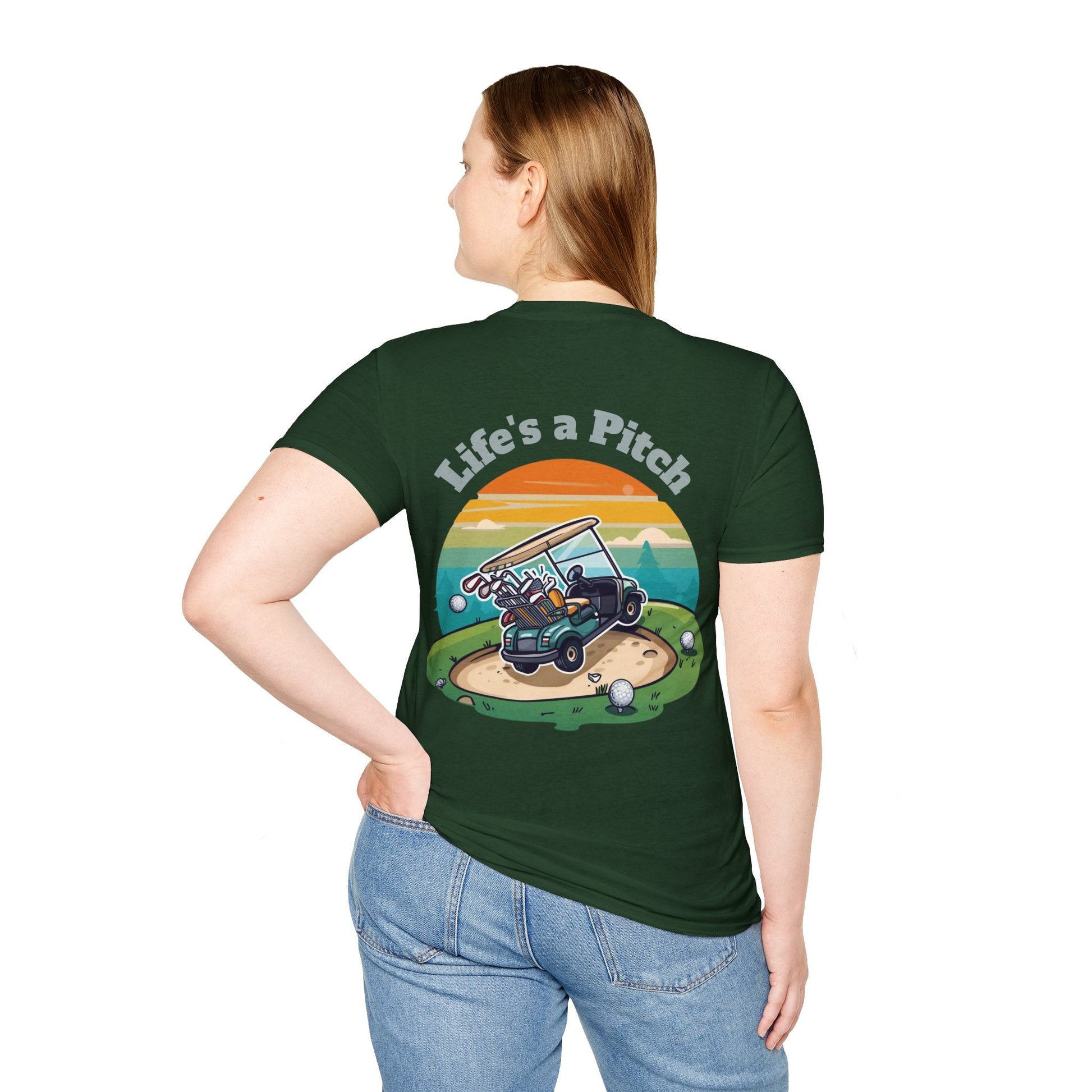 Golf T-Shirt â€” "Life's a Pitch" Cartoon Golf Cart Design - SJM Print Store