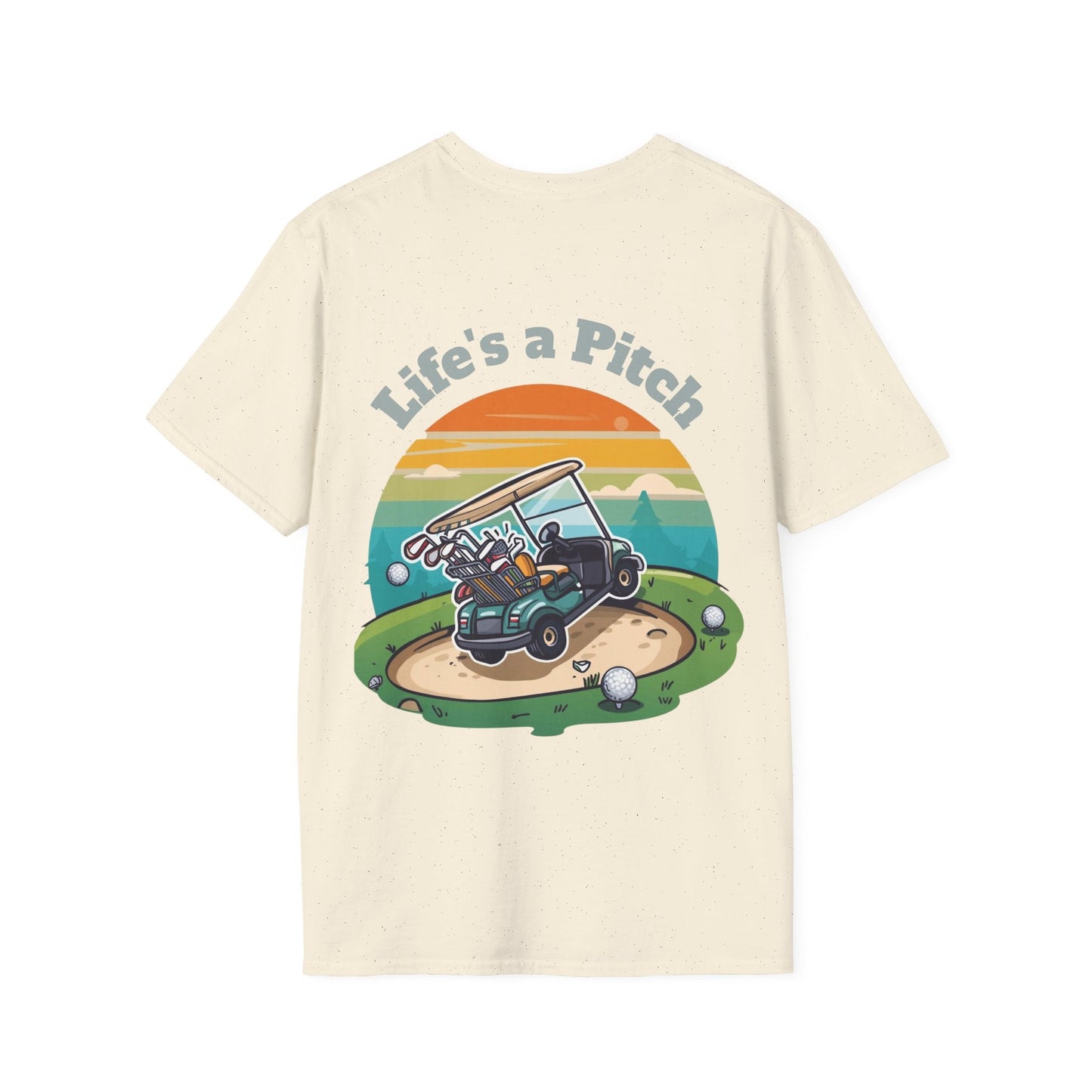 Golf T-Shirt â€” "Life's a Pitch" Cartoon Golf Cart Design - SJM Print Store