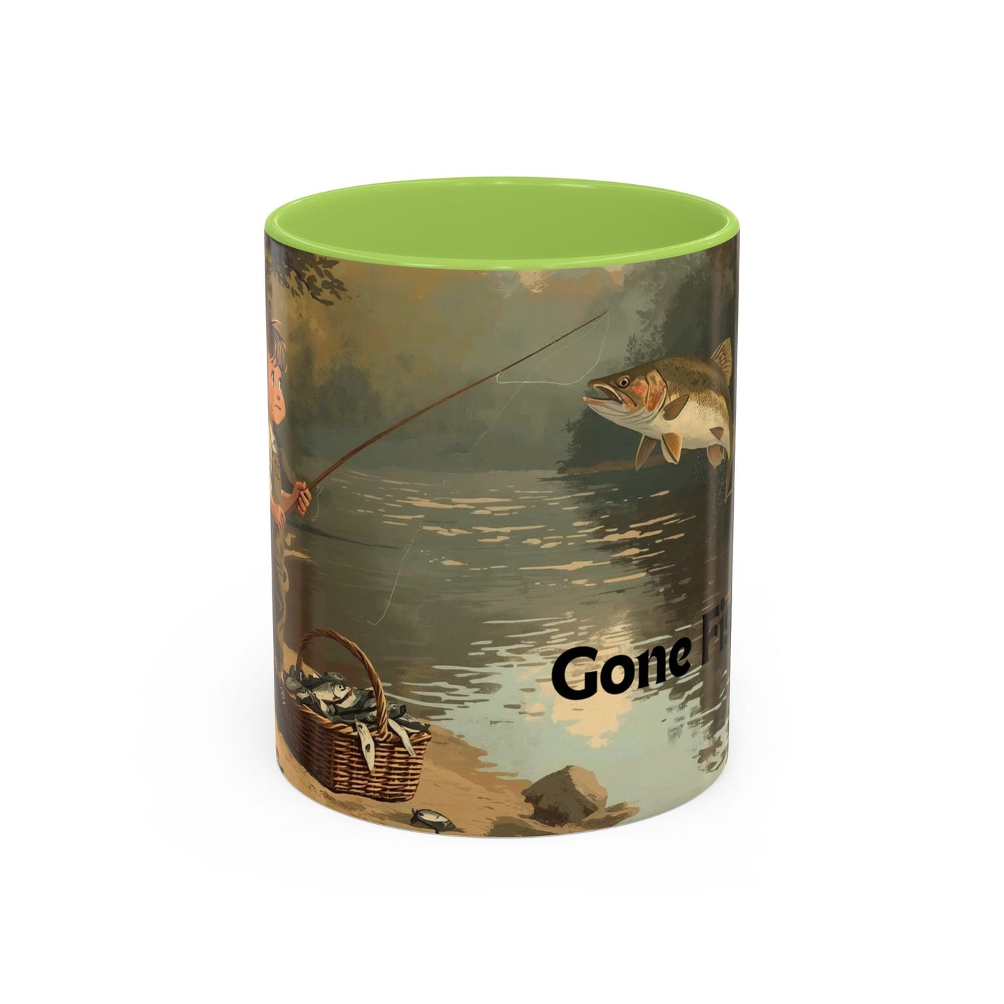Gone Fishing Accent Mug - Perfect for Fishing Lovers, Outdoor Enthusiasts, Perfect Gift - SJM Print Store