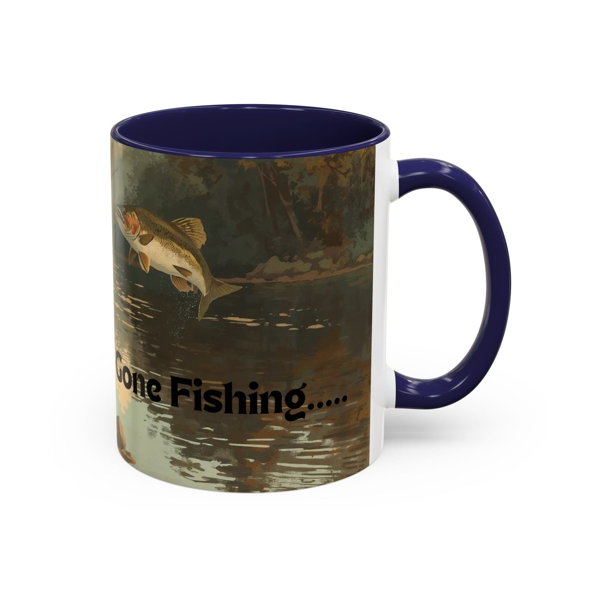 Gone Fishing Accent Mug - Perfect for Fishing Lovers, Outdoor Enthusiasts, Perfect Gift - SJM Print Store
