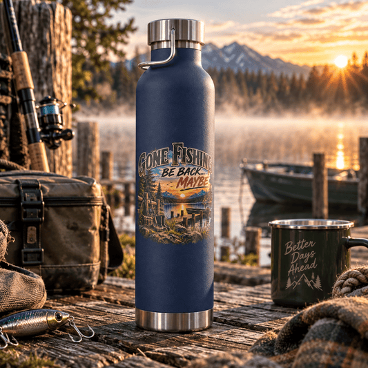Gone Fishing, Be Back… Maybe Insulated Flask – Vintage Fishing Flask - SJM Print Store