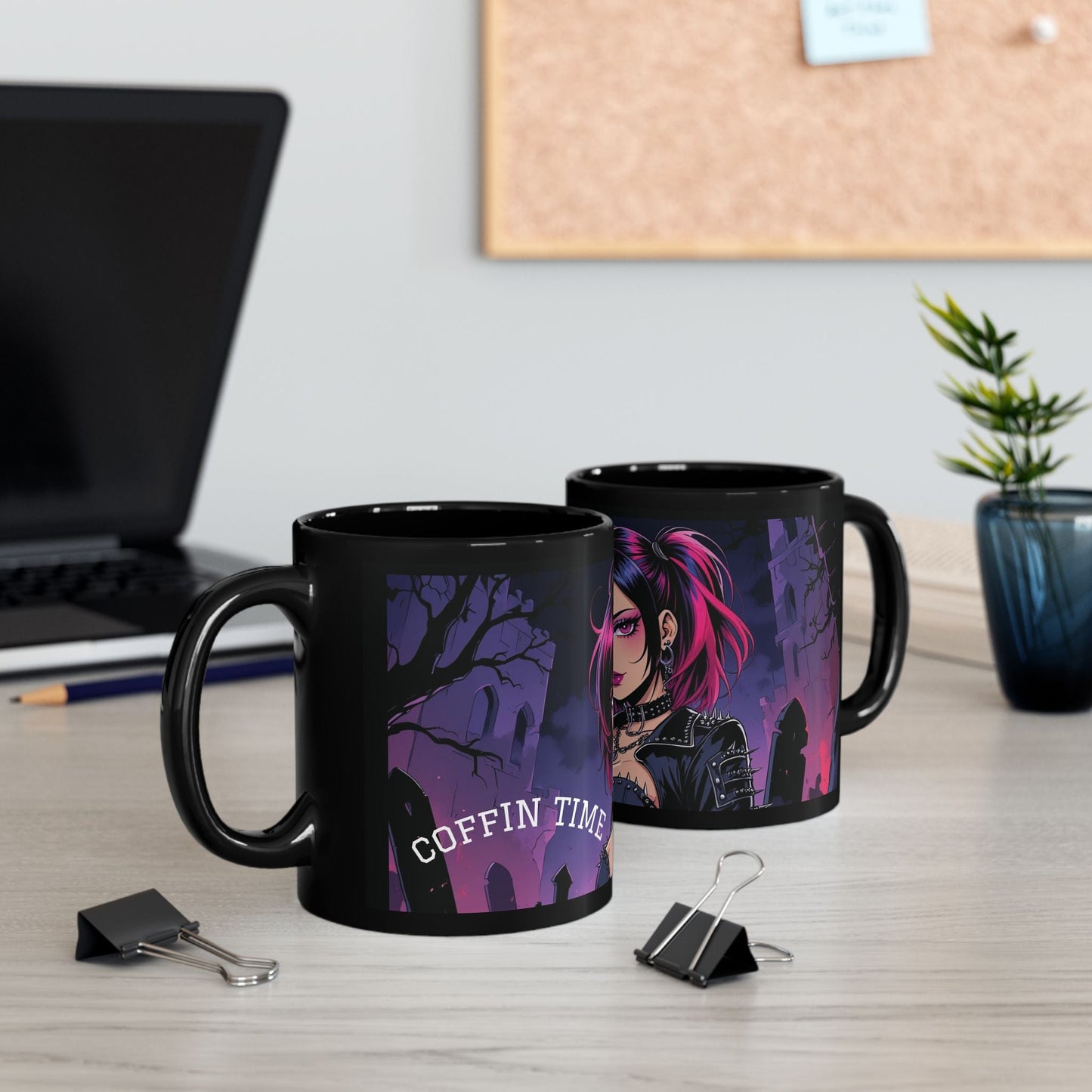 Gothic Character Mug - Perfect for Halloween, Gifts, Home Decor, Cuppa time, Black Mug with Unique Design - SJM Print Store