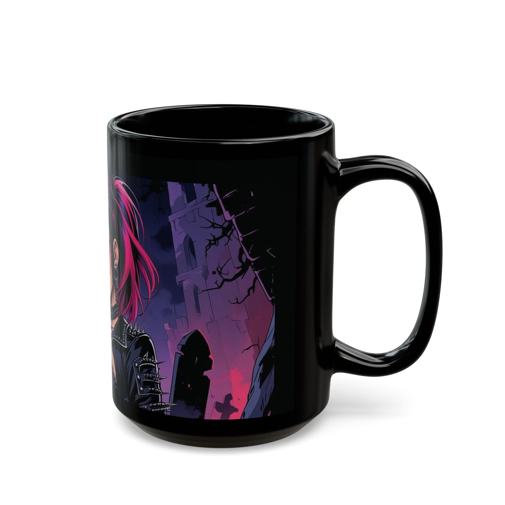Gothic Character Mug - Perfect for Halloween, Gifts, Home Decor, Cuppa time, Black Mug with Unique Design - SJM Print Store