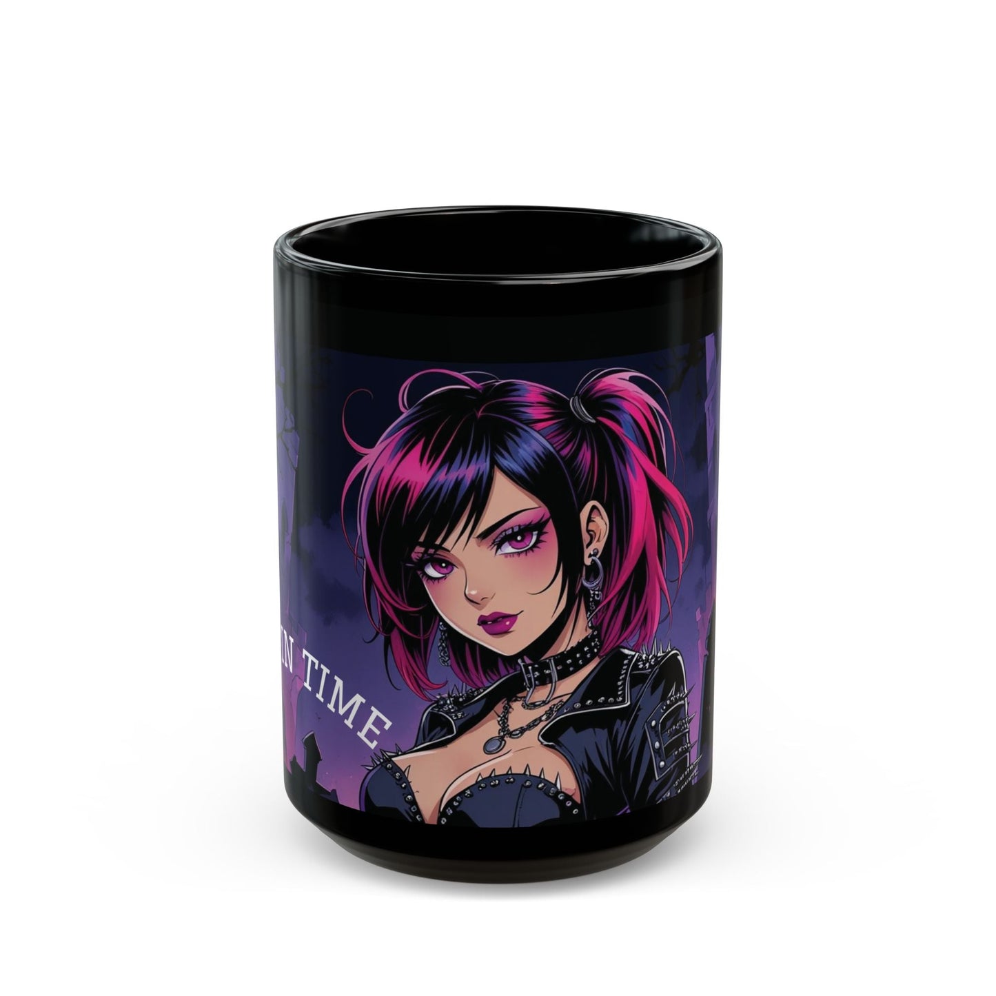 Gothic Character Mug - Perfect for Halloween, Gifts, Home Decor, Cuppa time, Black Mug with Unique Design - SJM Print Store