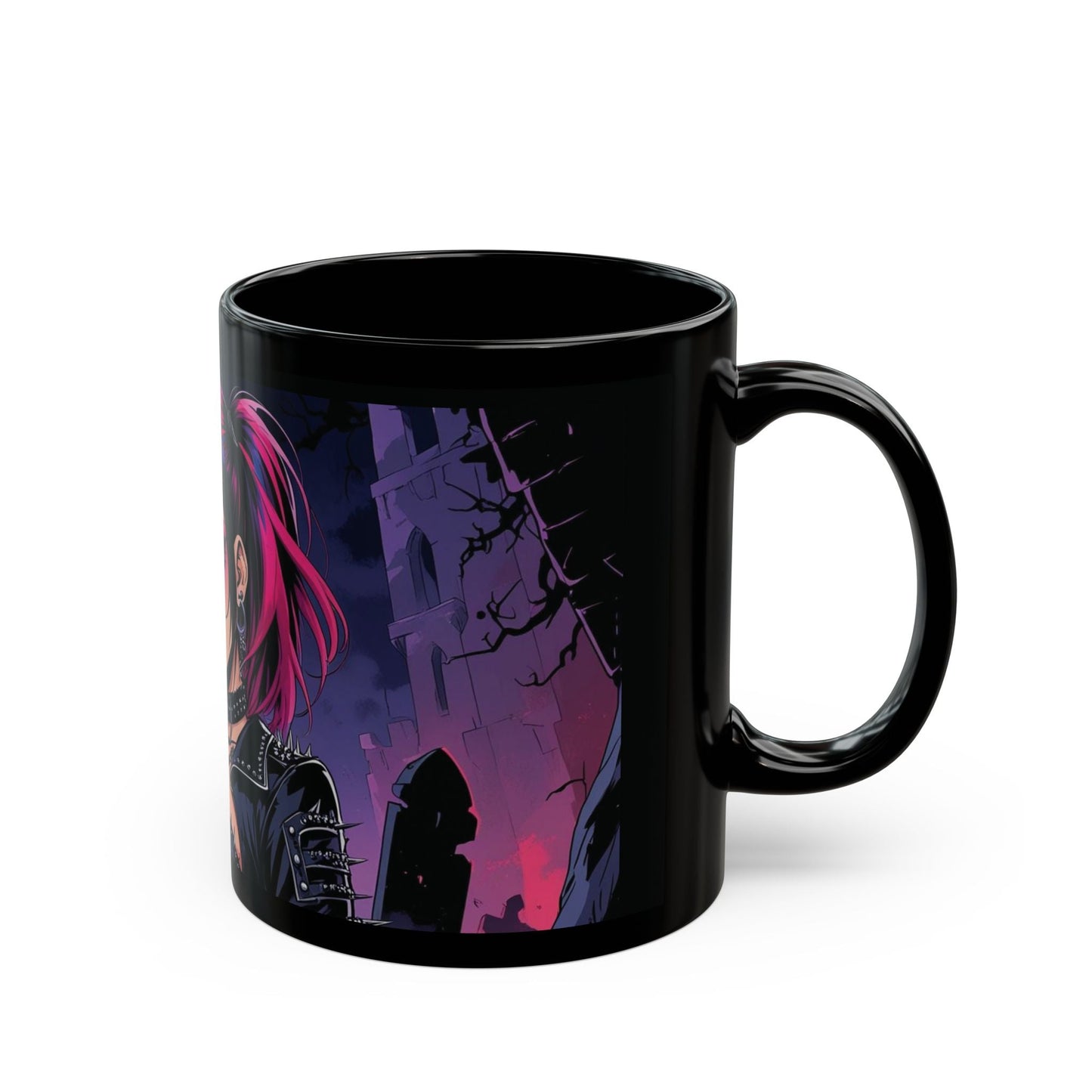 Gothic Character Mug - Perfect for Halloween, Gifts, Home Decor, Cuppa time, Black Mug with Unique Design - SJM Print Store