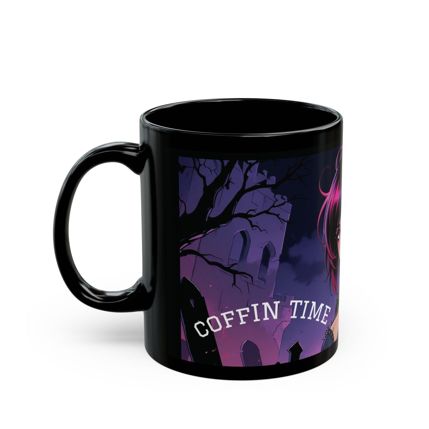 Gothic Character Mug - Perfect for Halloween, Gifts, Home Decor, Cuppa time, Black Mug with Unique Design - SJM Print Store