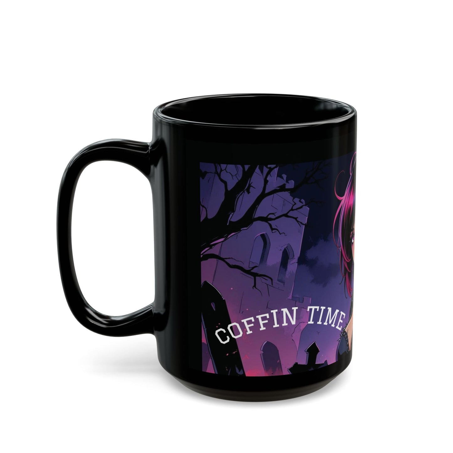 Gothic Character Mug - Perfect for Halloween, Gifts, Home Decor, Cuppa time, Black Mug with Unique Design - SJM Print Store