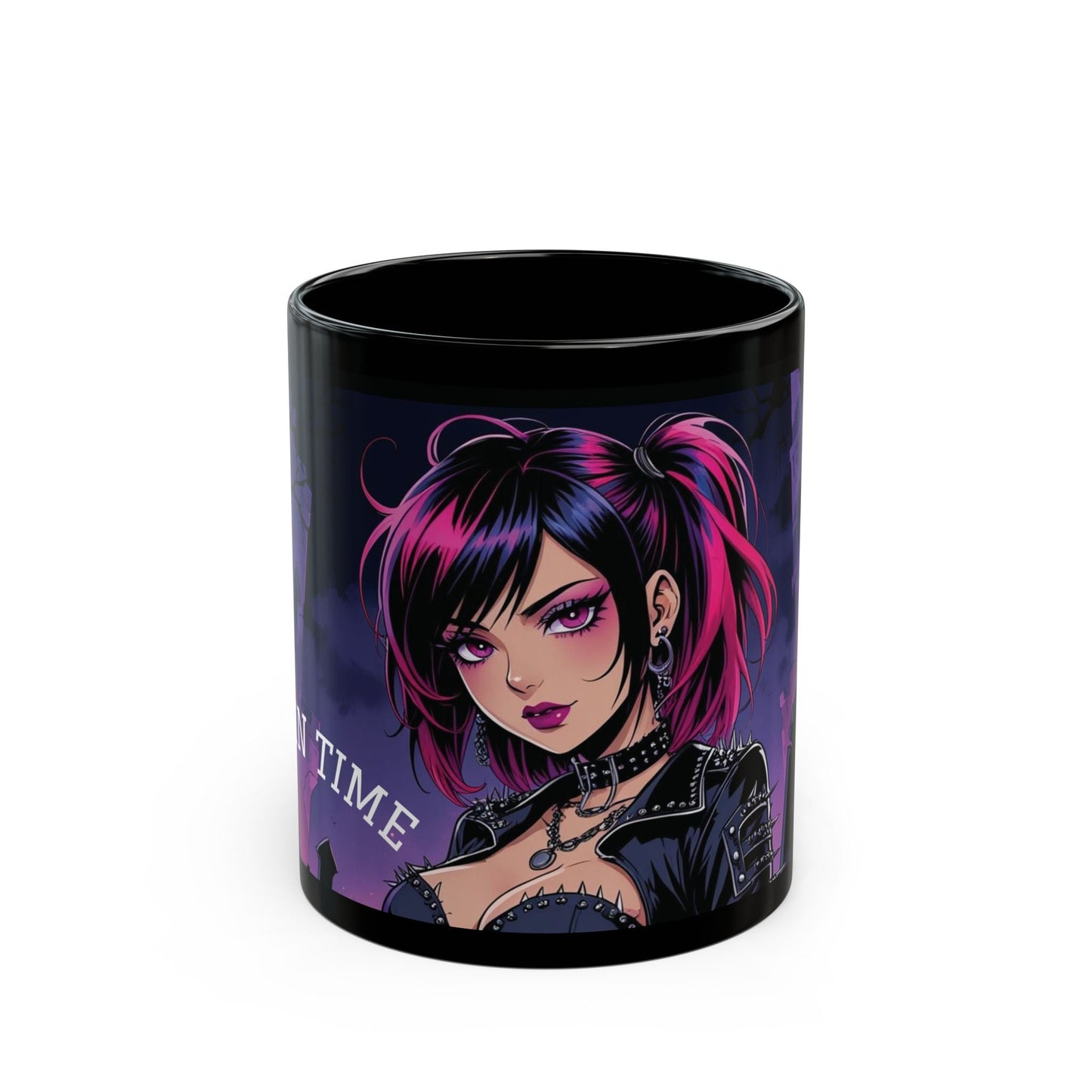 Gothic Character Mug - Perfect for Halloween, Gifts, Home Decor, Cuppa time, Black Mug with Unique Design - SJM Print Store